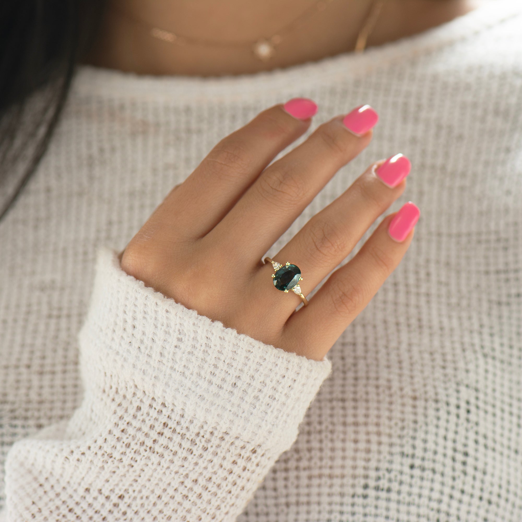 Dark Teal Sapphire Engagement Ring