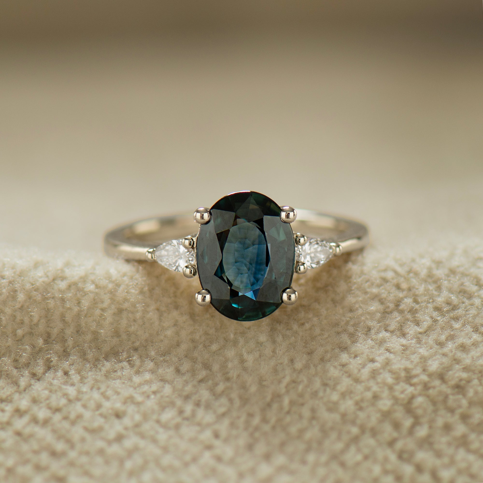 Dark Teal Sapphire Engagement Ring