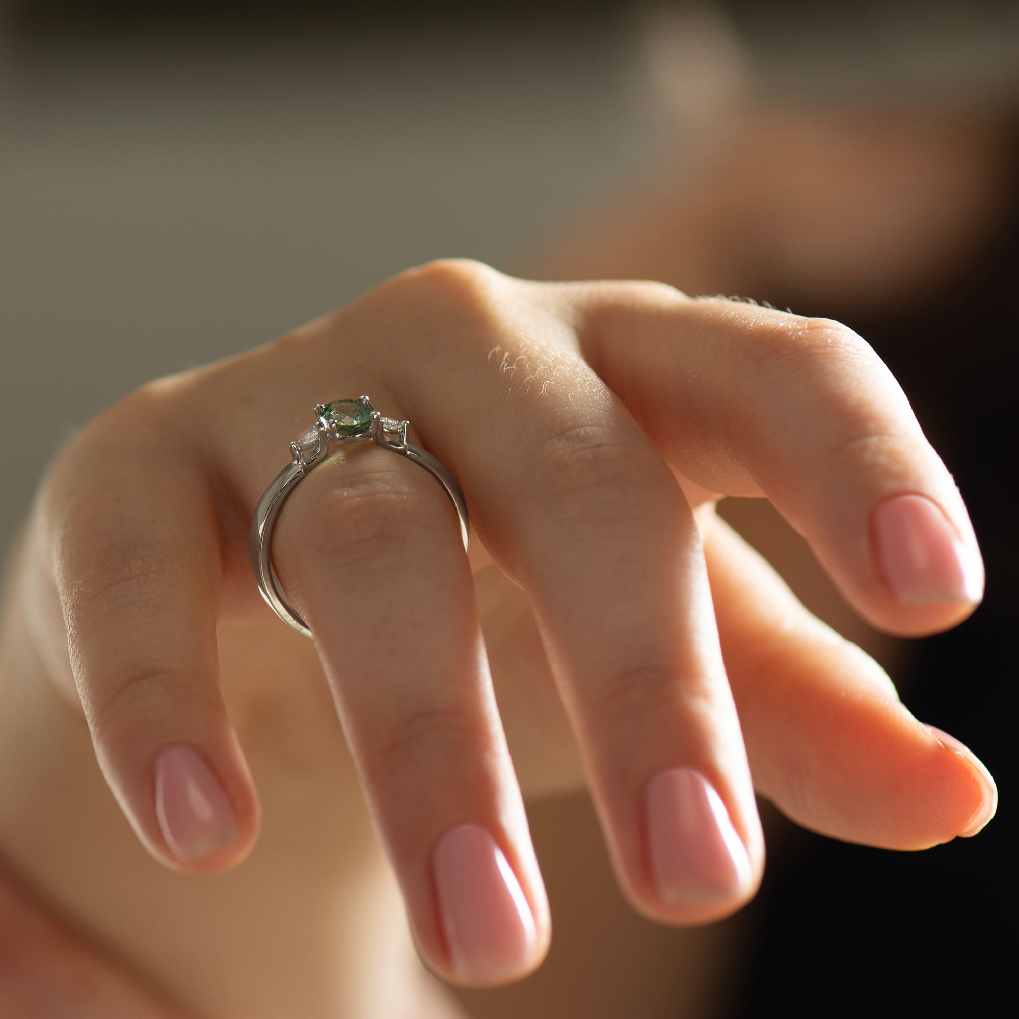 Wide Band Floating Sapphire Ring - Oval