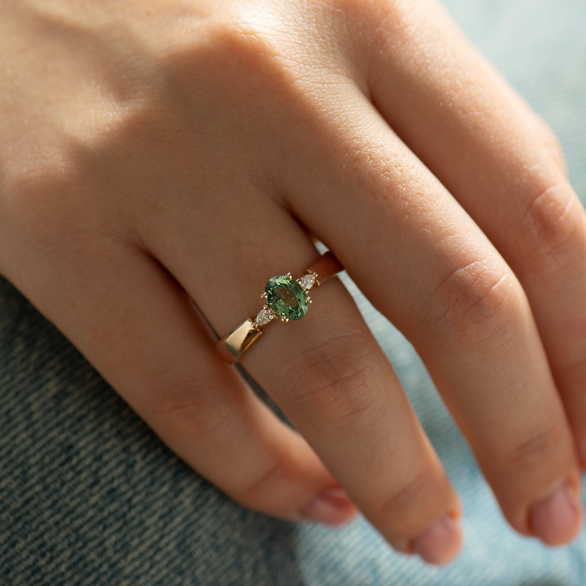 Wide Band Floating Sapphire Ring - Oval