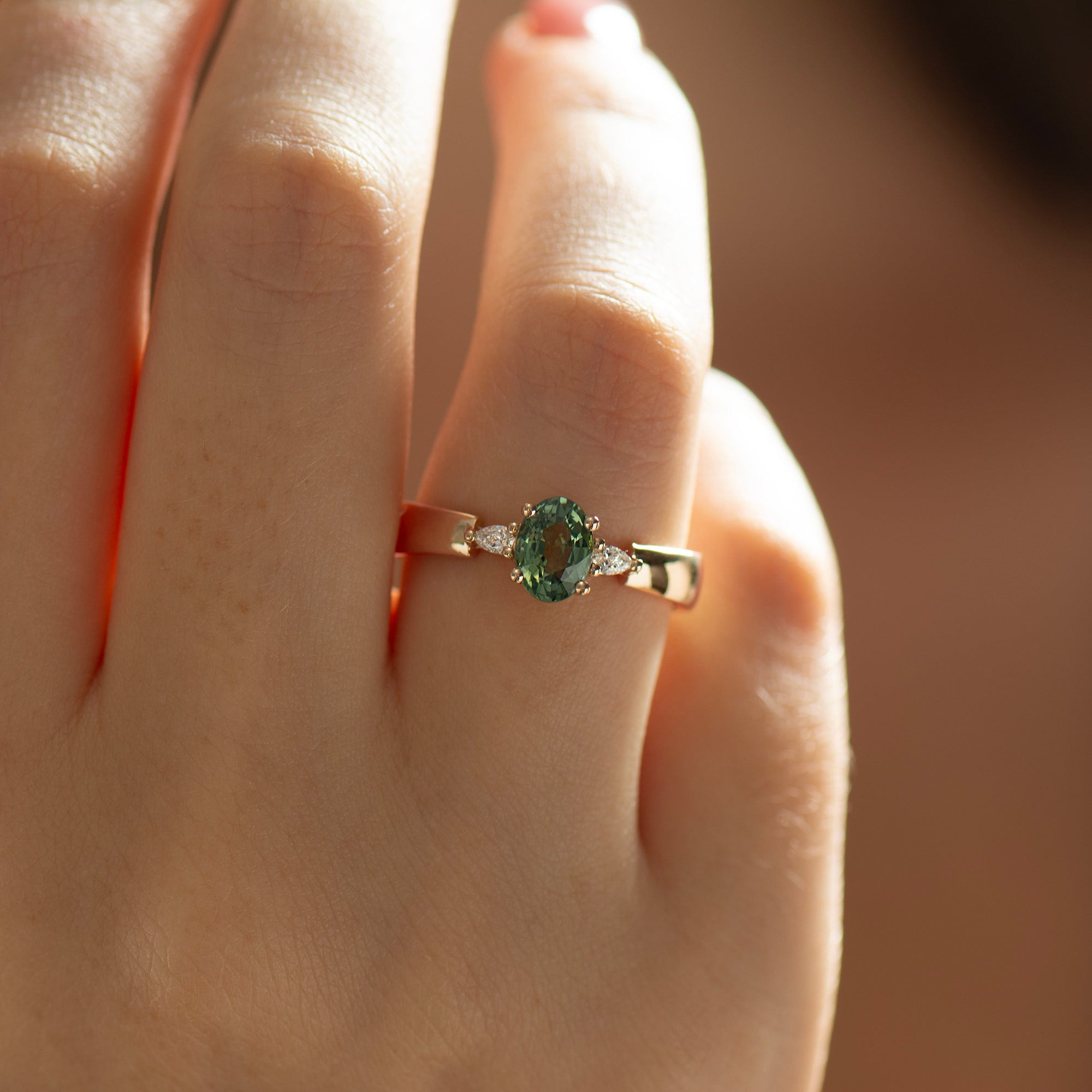 Wide Band Floating Sapphire Ring - Oval