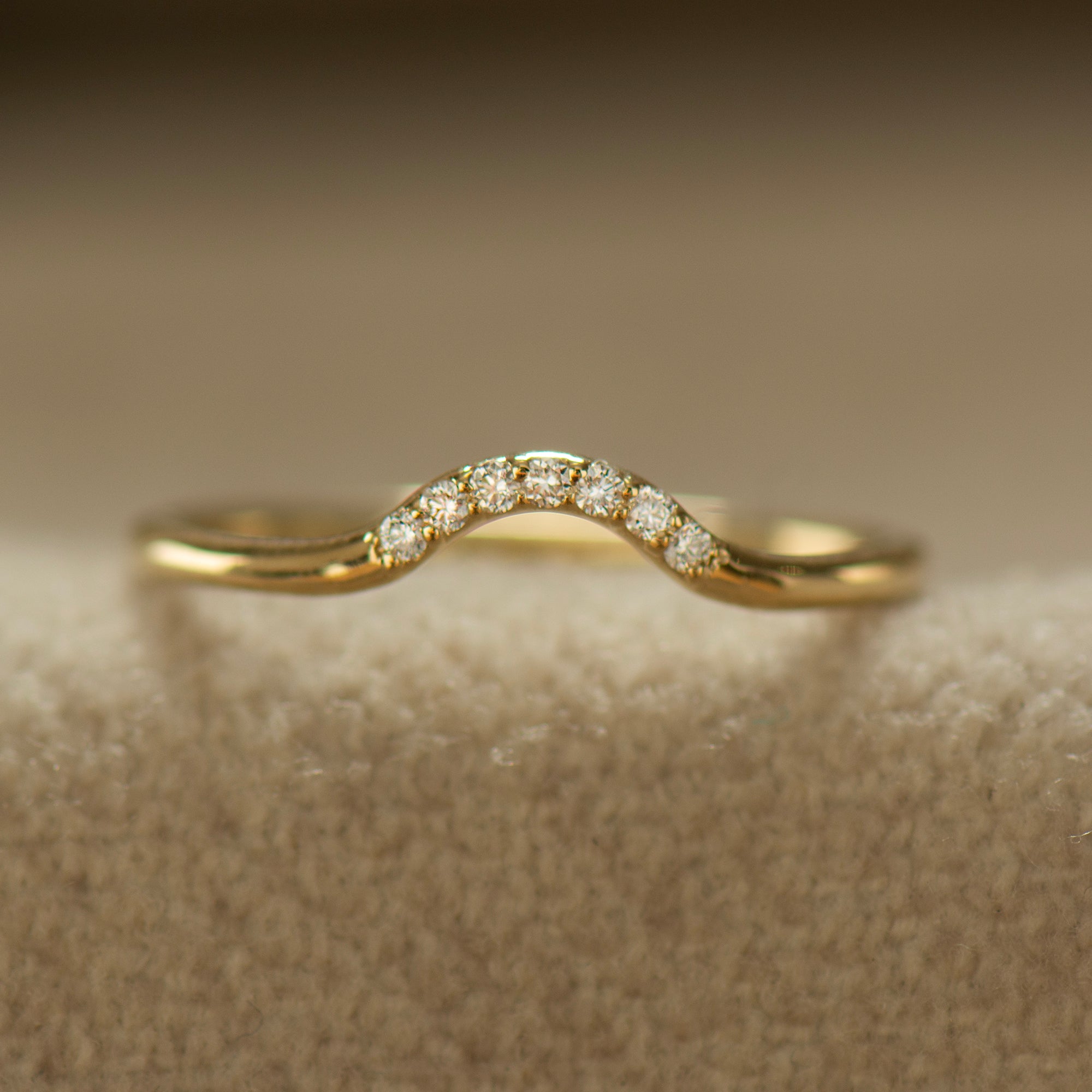 Curved Matching Seven Diamonds Wedding Ring