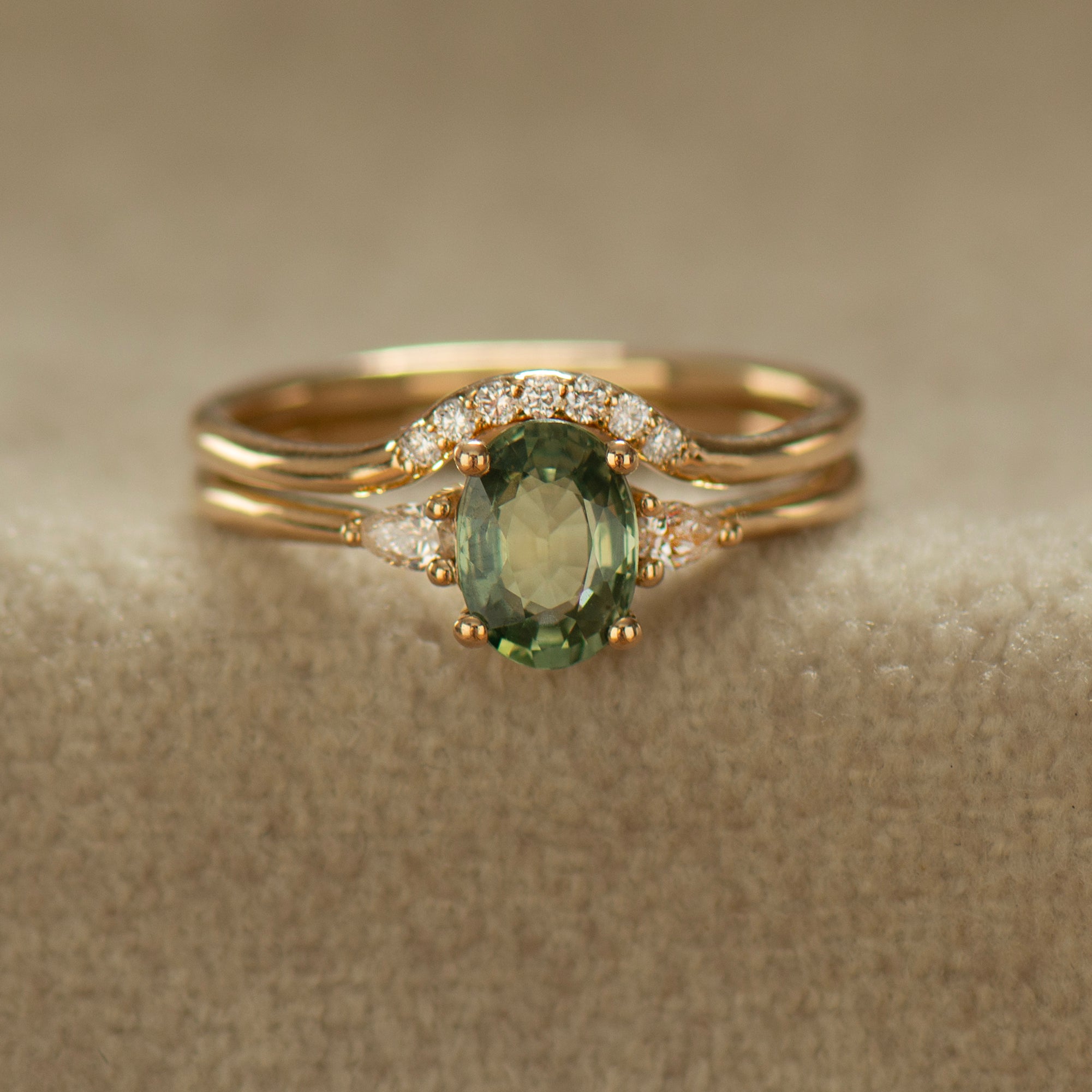 Curved Matching Seven Diamonds Wedding Ring