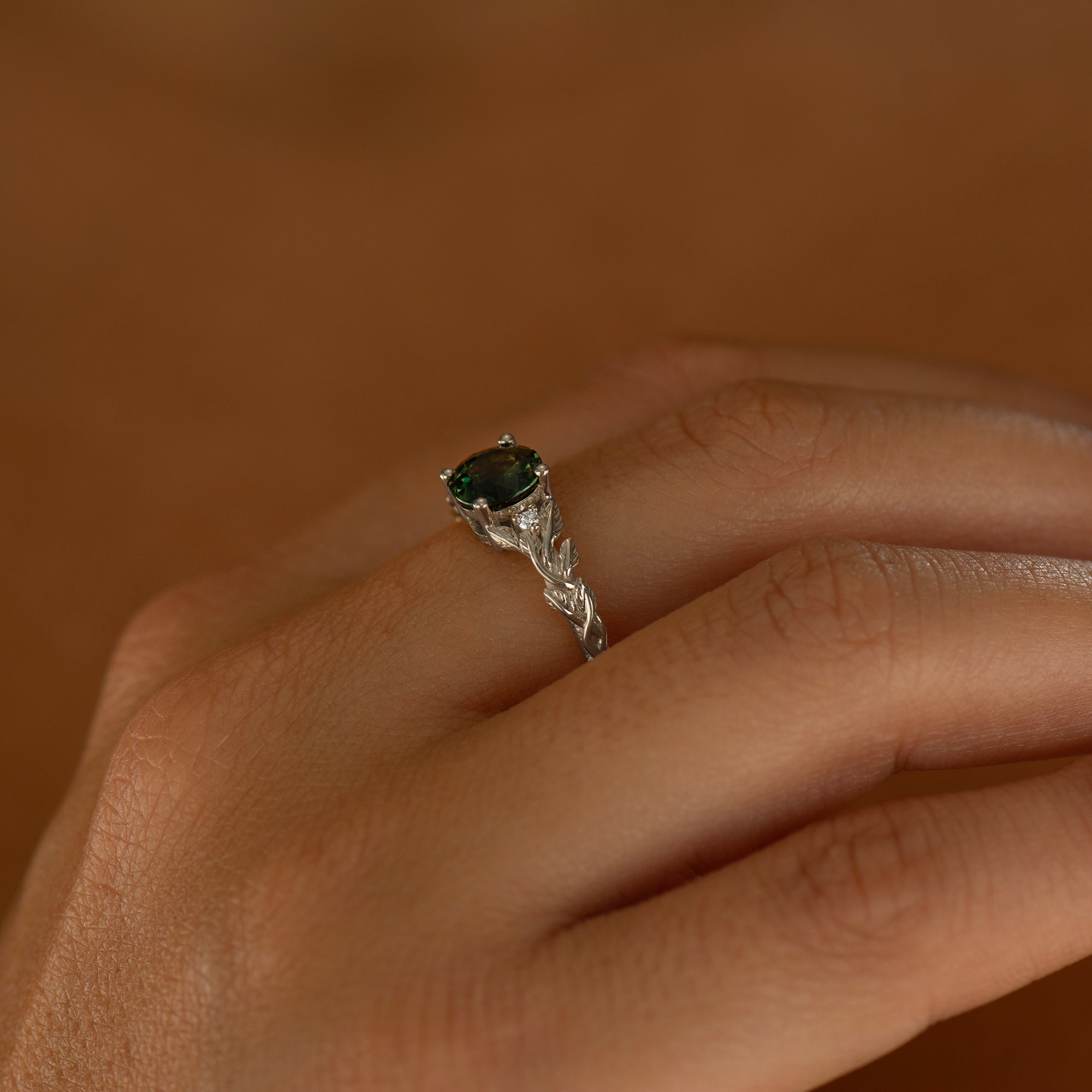 Leaves Sapphire Engagement Ring