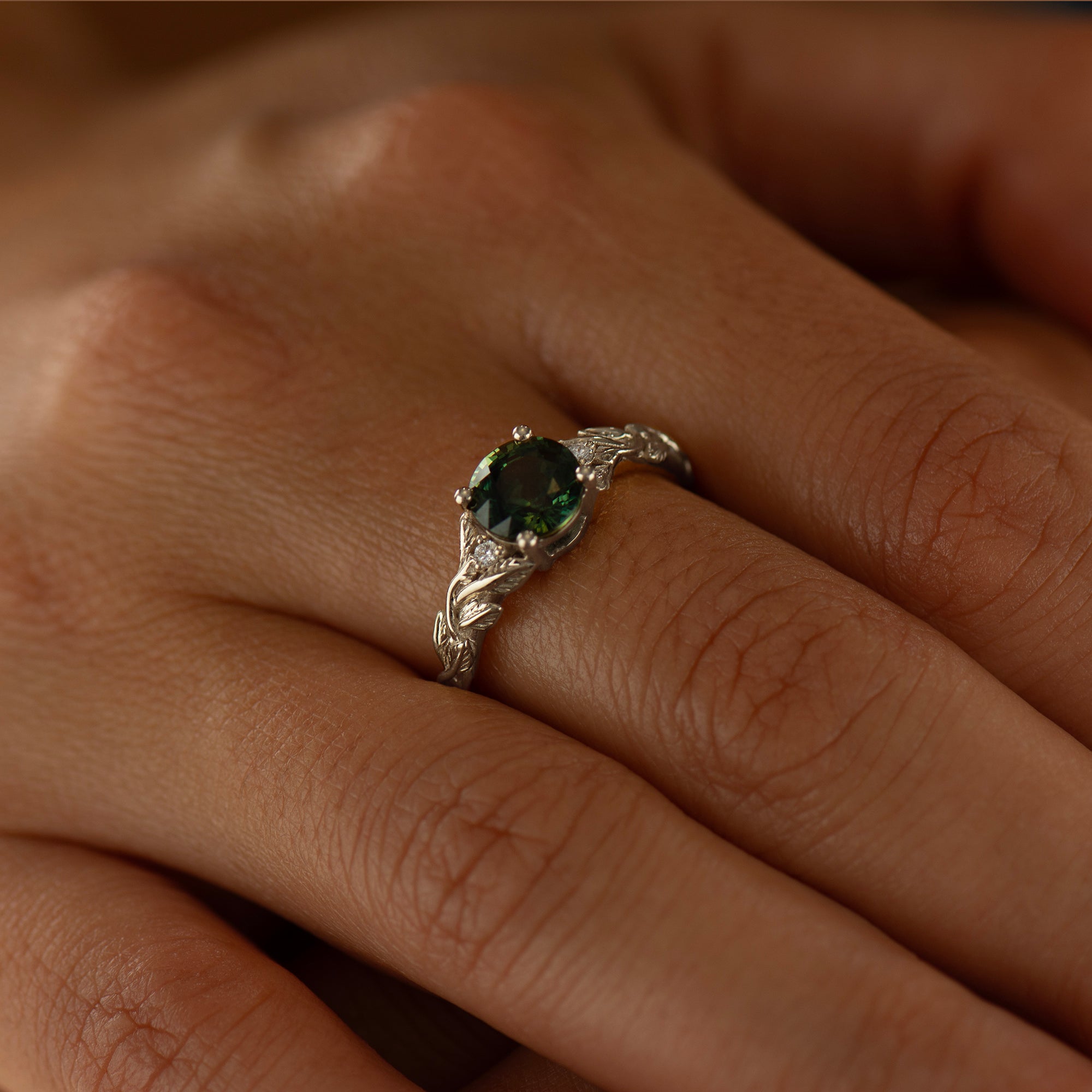 Leaves Sapphire Engagement Ring