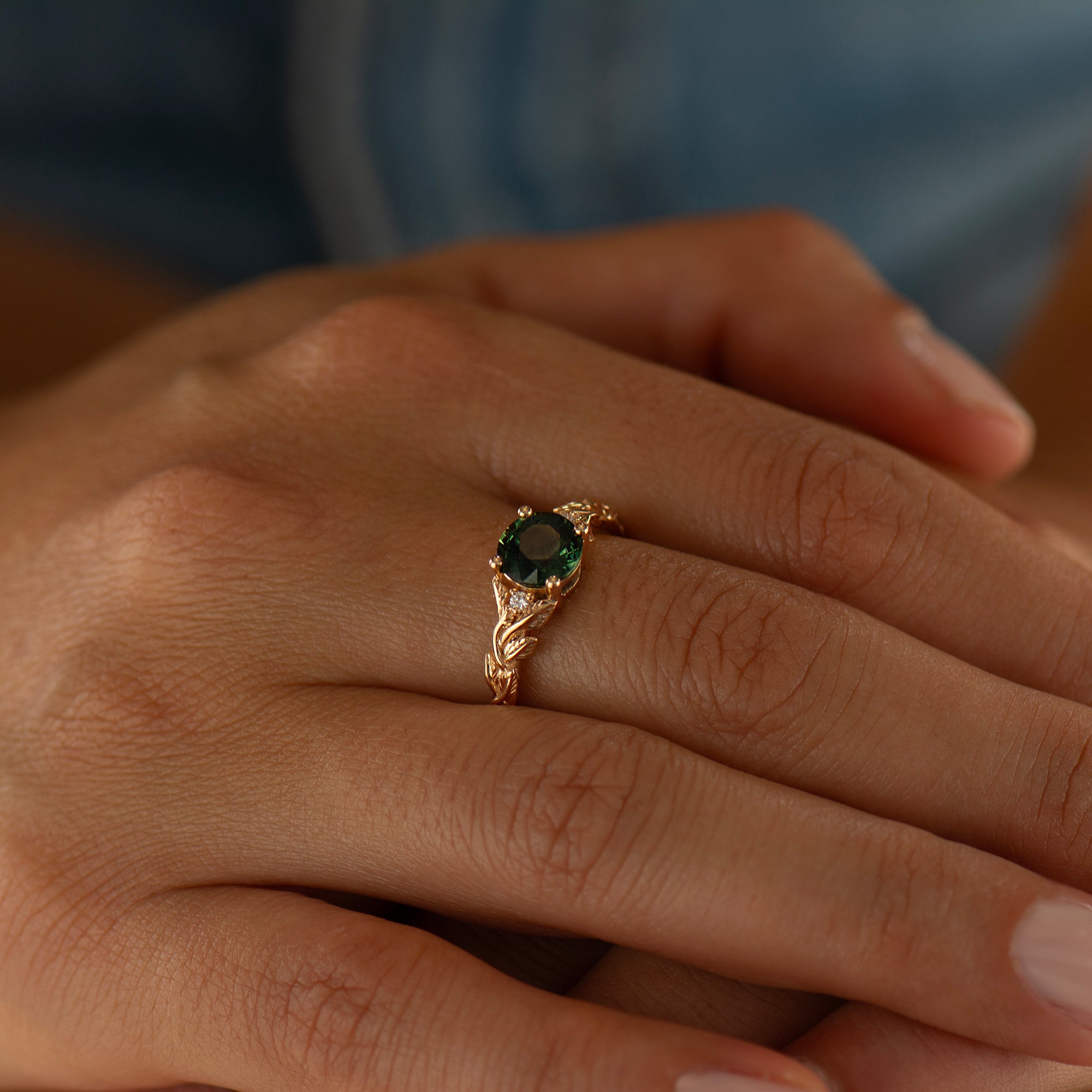 Leaves Sapphire Engagement Ring