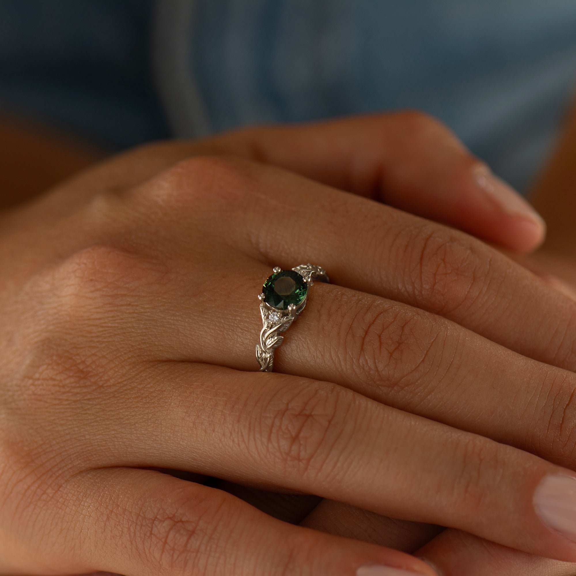 Leaves Sapphire Engagement Ring