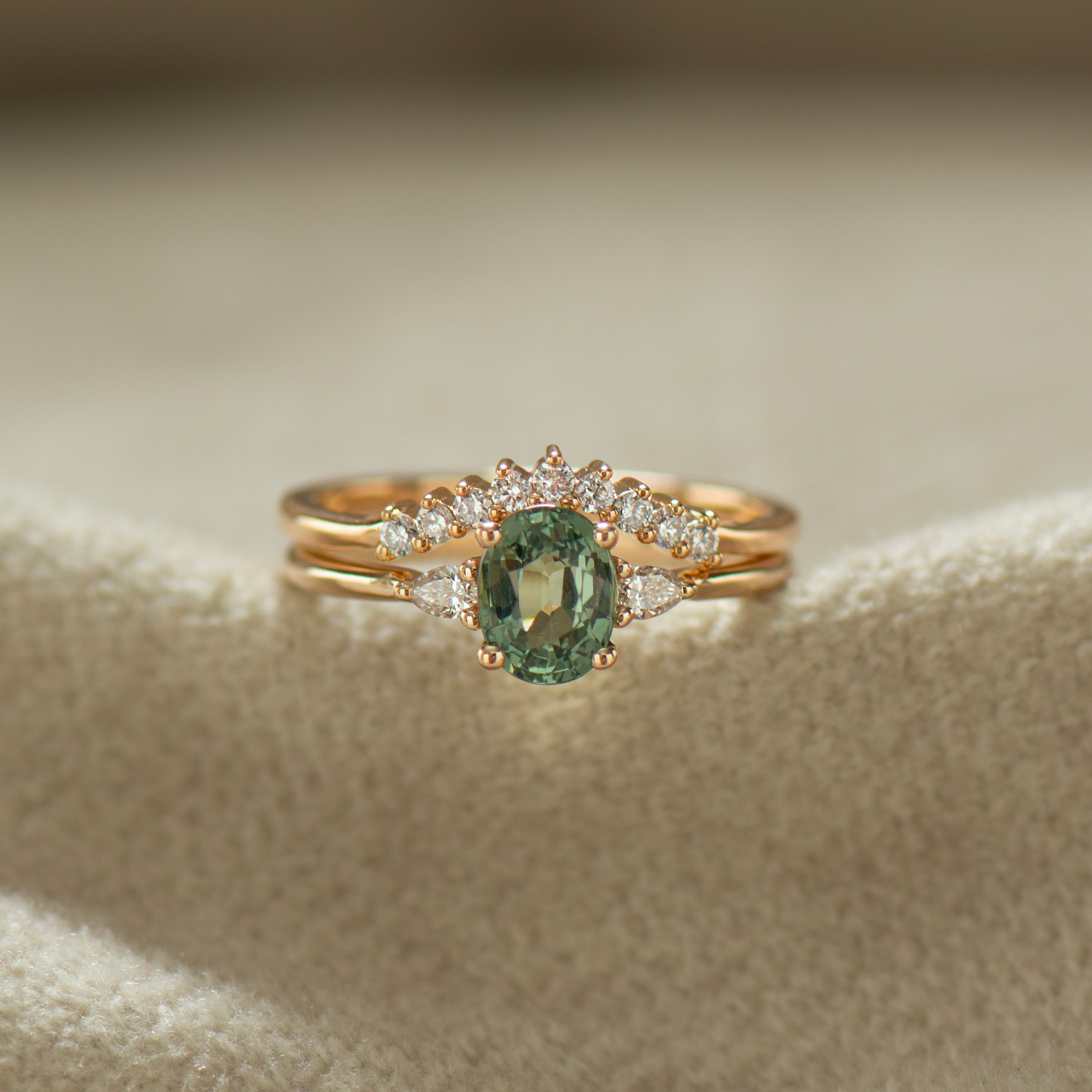 Green Sapphire Engagement Rings Set