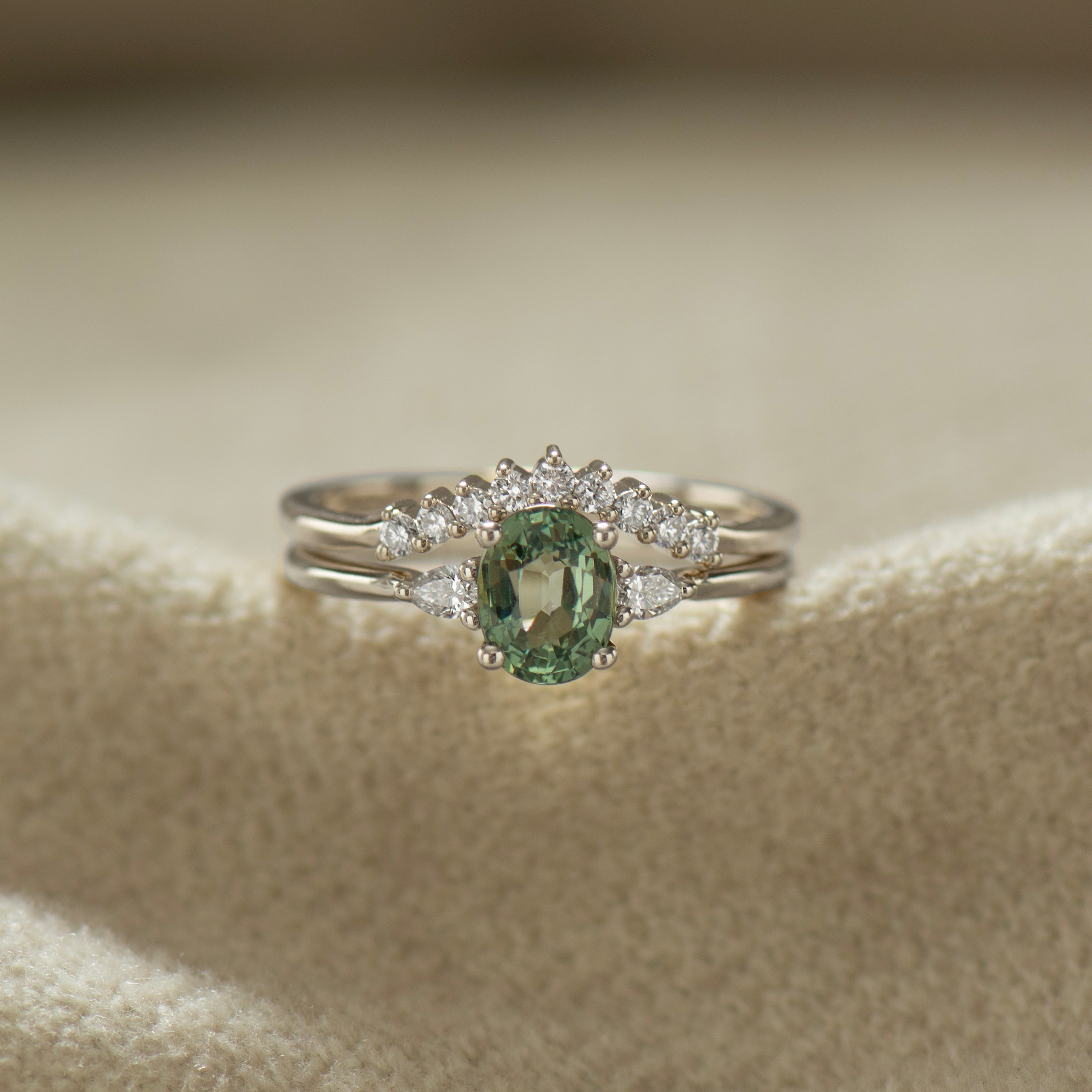 Green Sapphire Engagement Rings Set