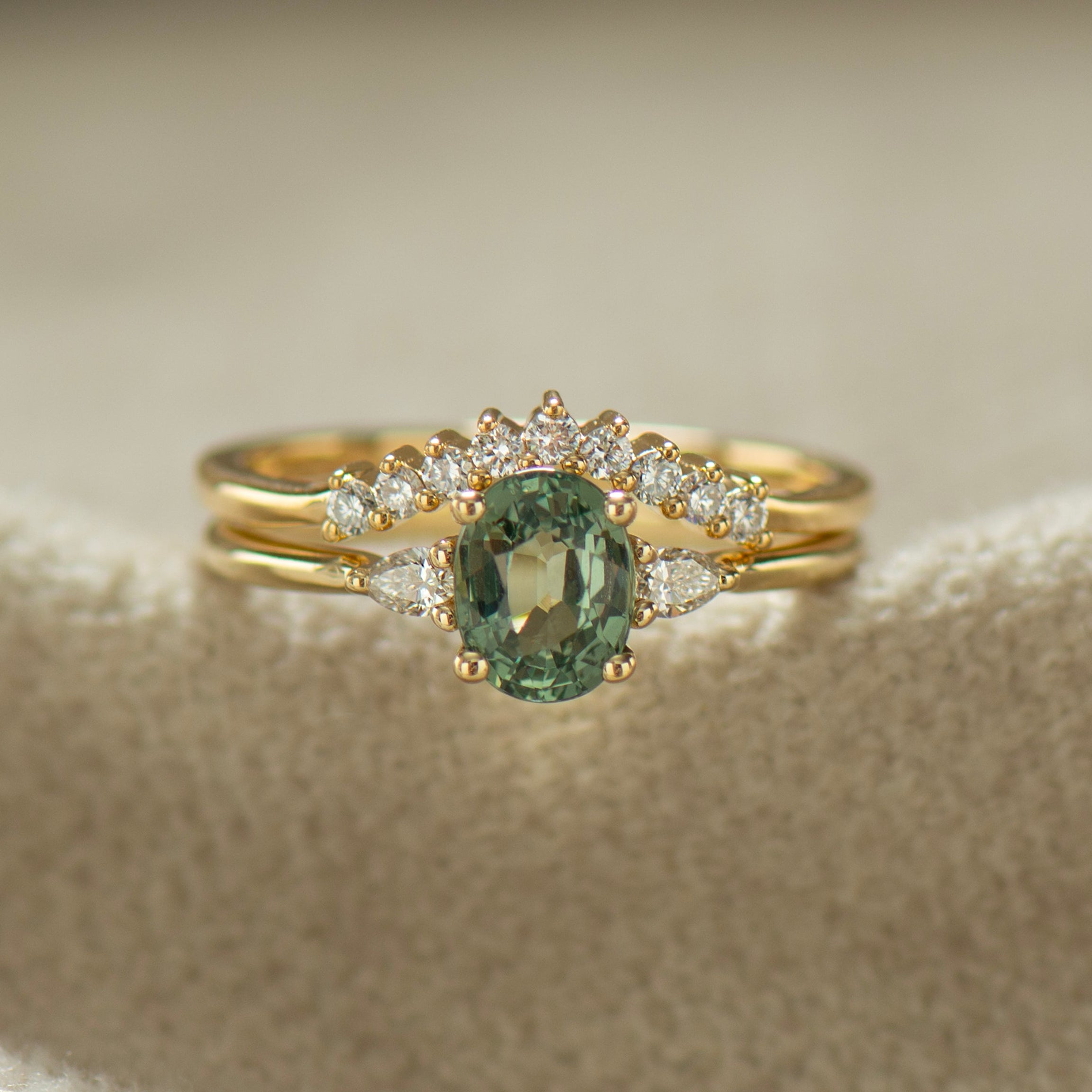 Green Sapphire Engagement Rings Set