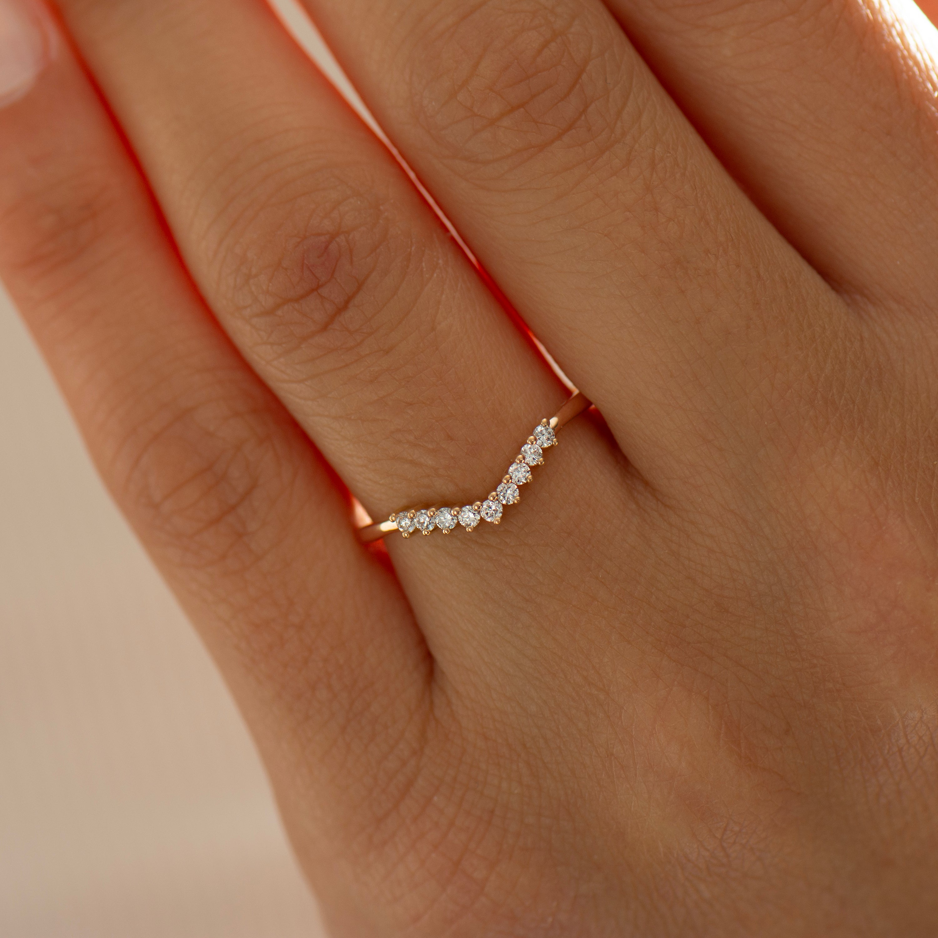 Curved Nine Diamonds Matching Ring