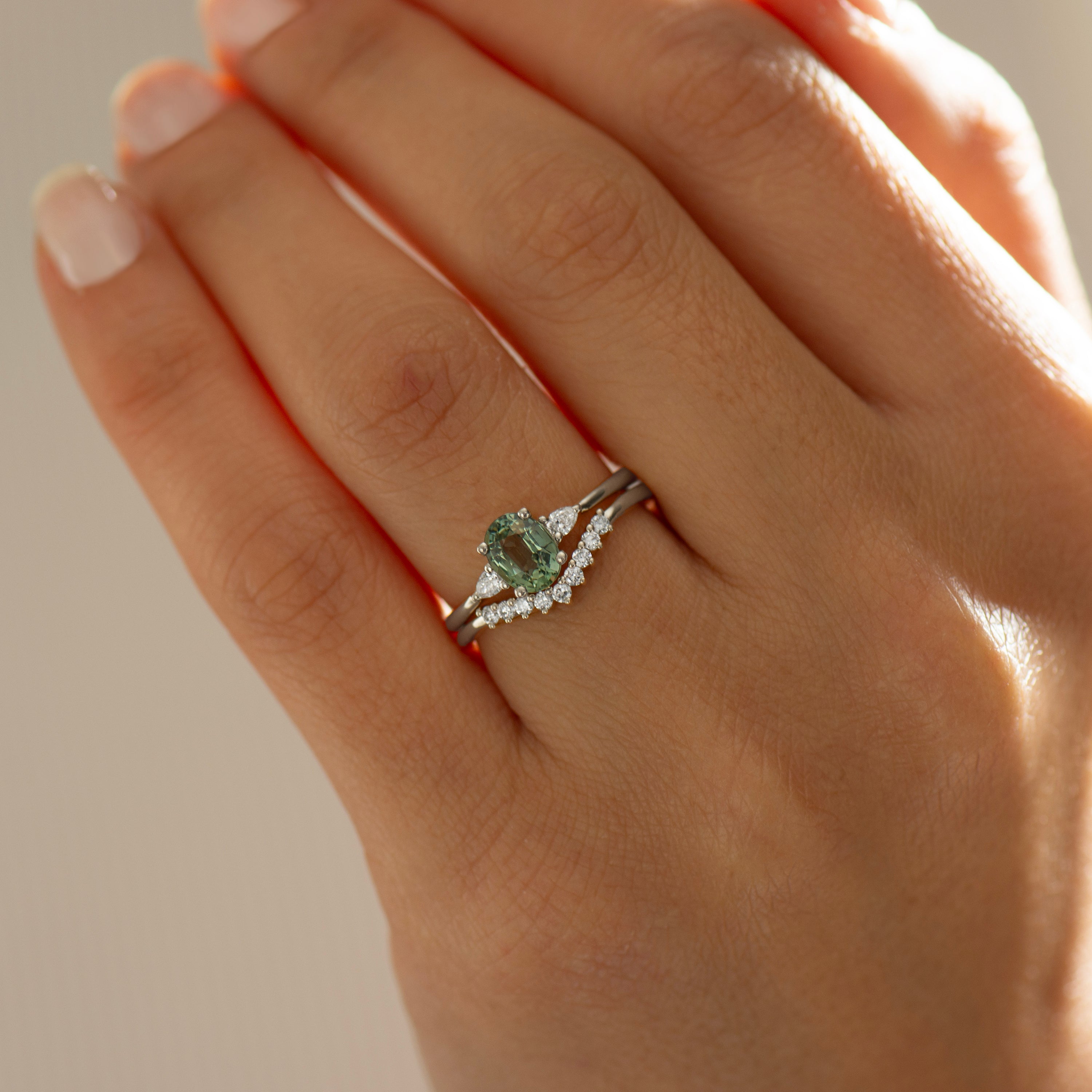 Green Sapphire Engagement Rings Set
