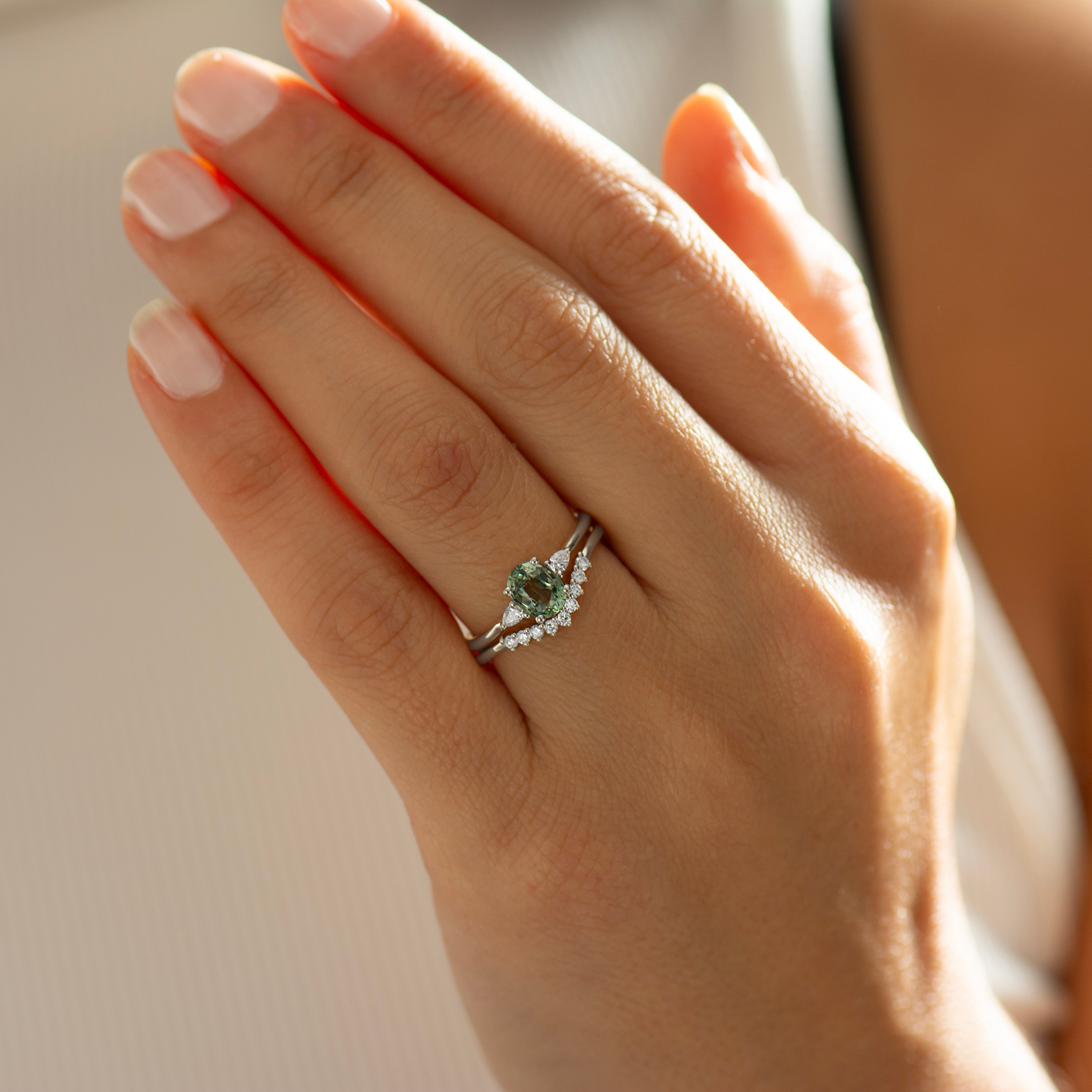 Green Sapphire Engagement Rings Set