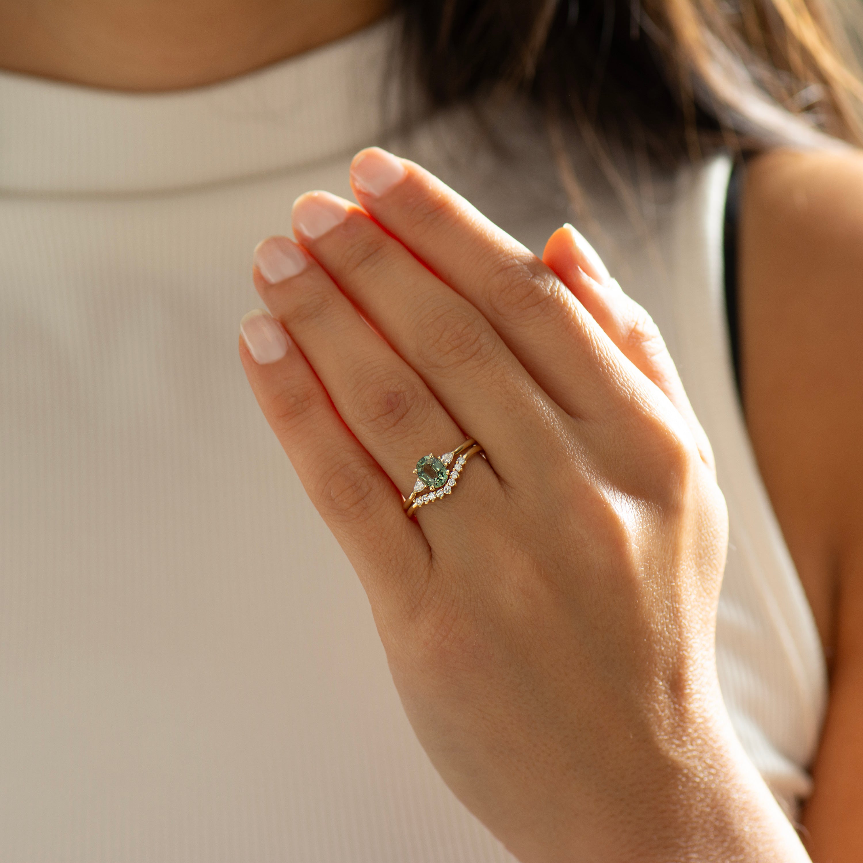 Green Sapphire Engagement Rings Set