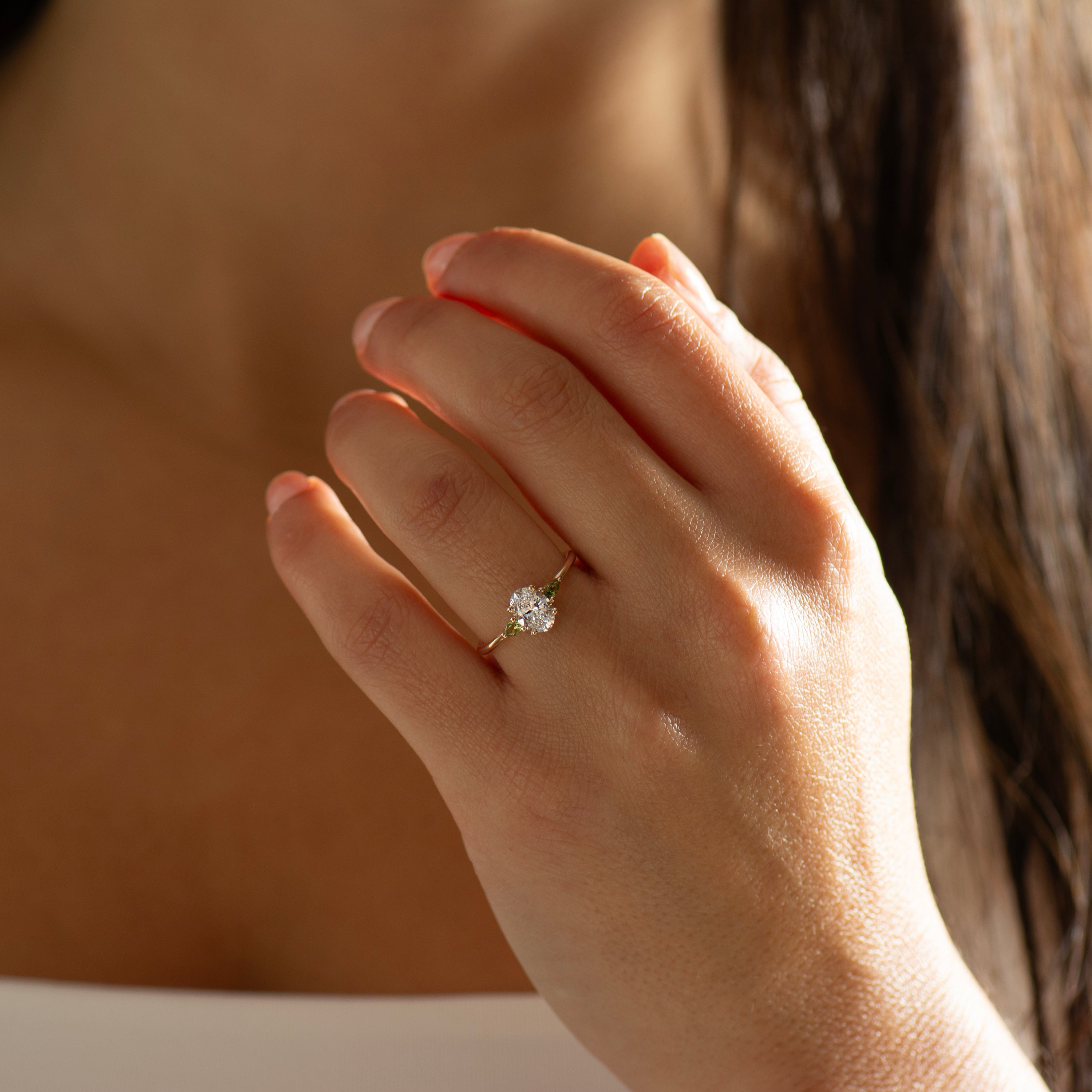 Oval Diamond And Green Sapphire Ring