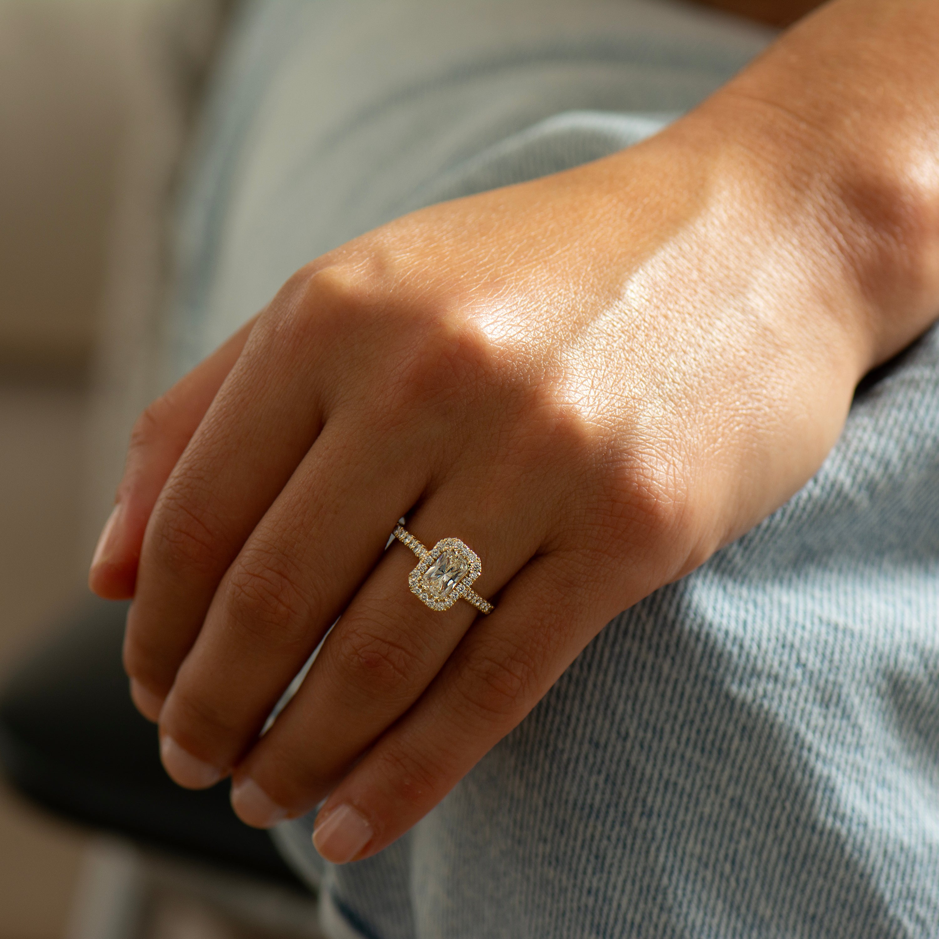 Elongated Radiant Halo Ring