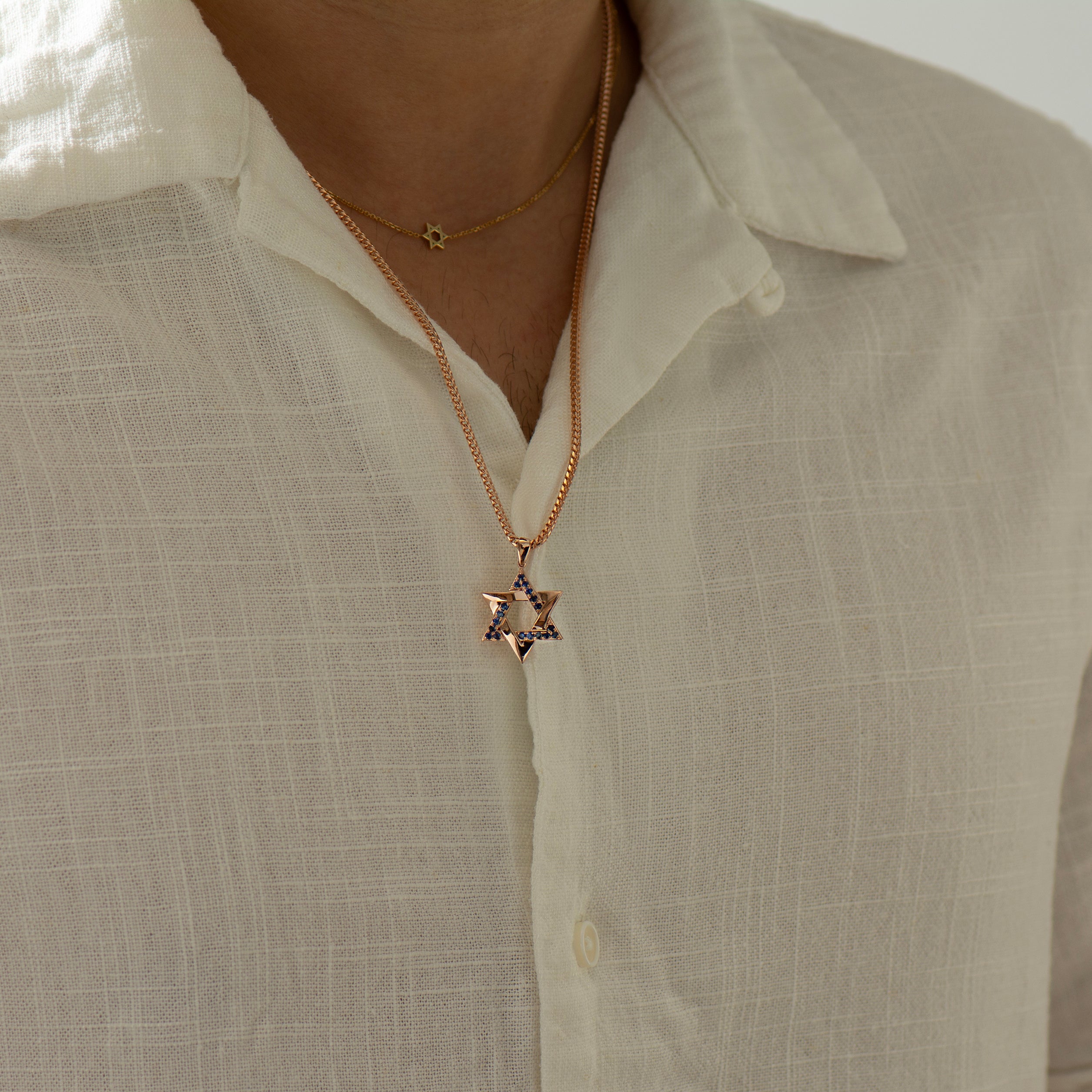 Blue Sapphires Star Of David Interlocked Pendant