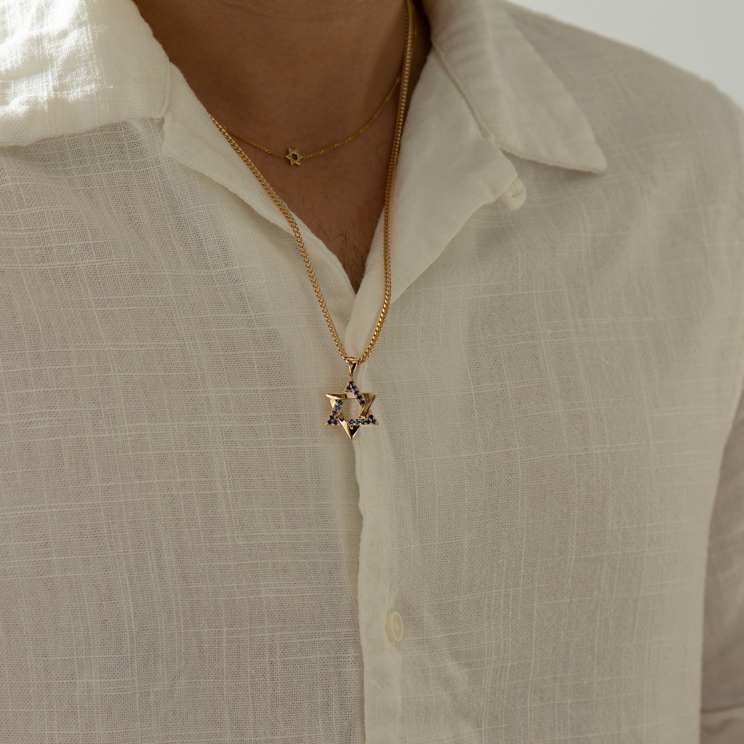 Blue Sapphires Star Of David Interlocked Pendant