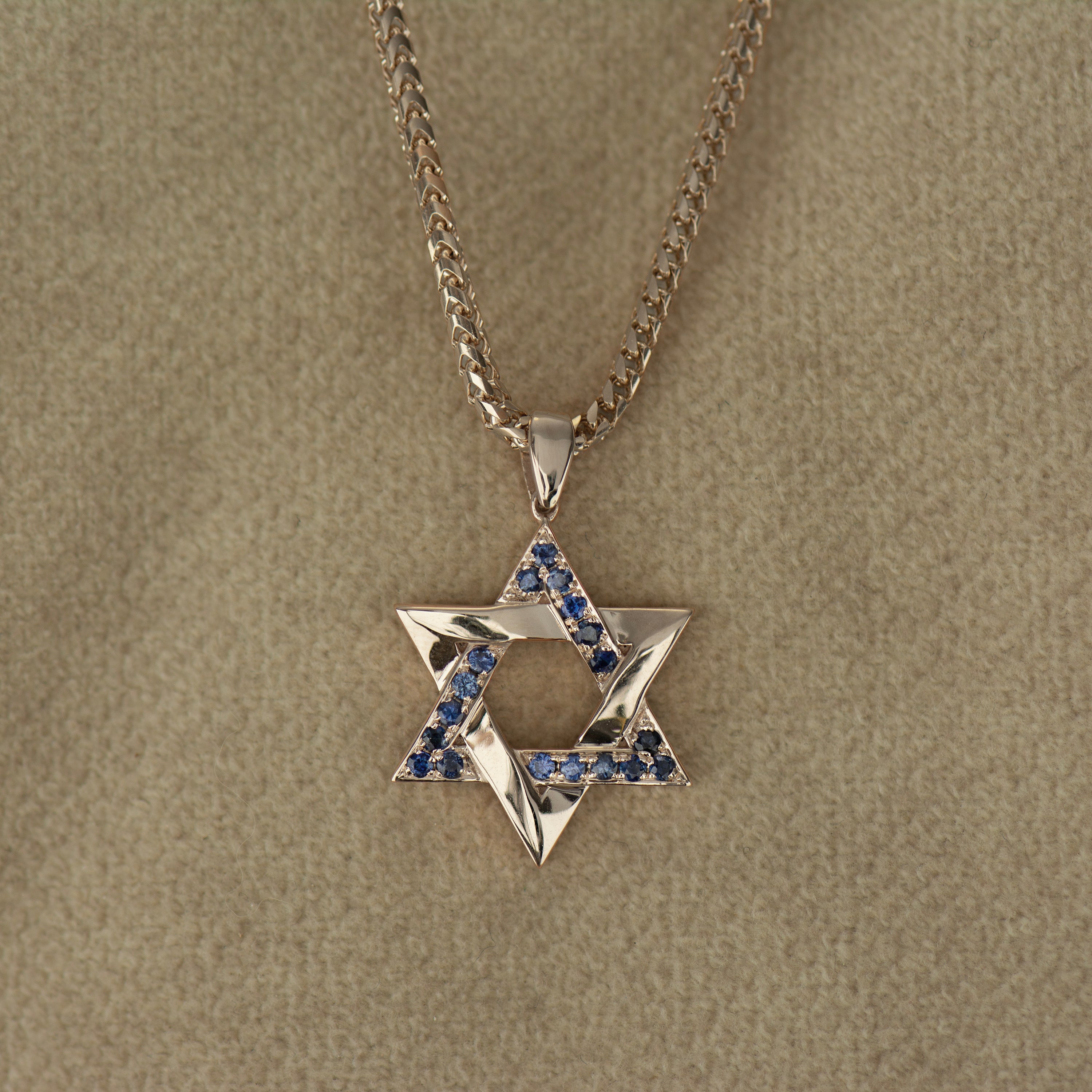 Blue Sapphires Star Of David Interlocked Pendant