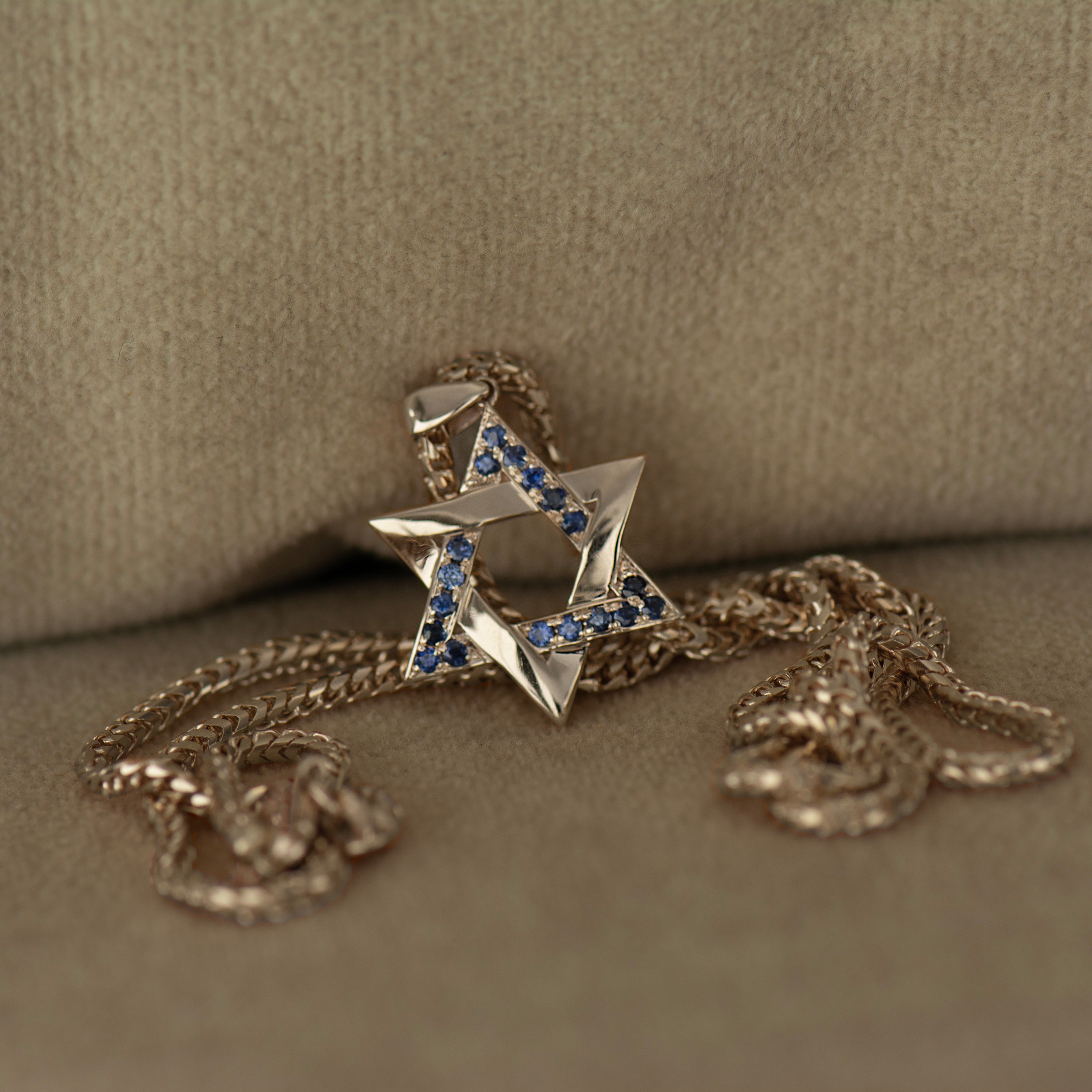 Blue Sapphires Star Of David Interlocked Pendant
