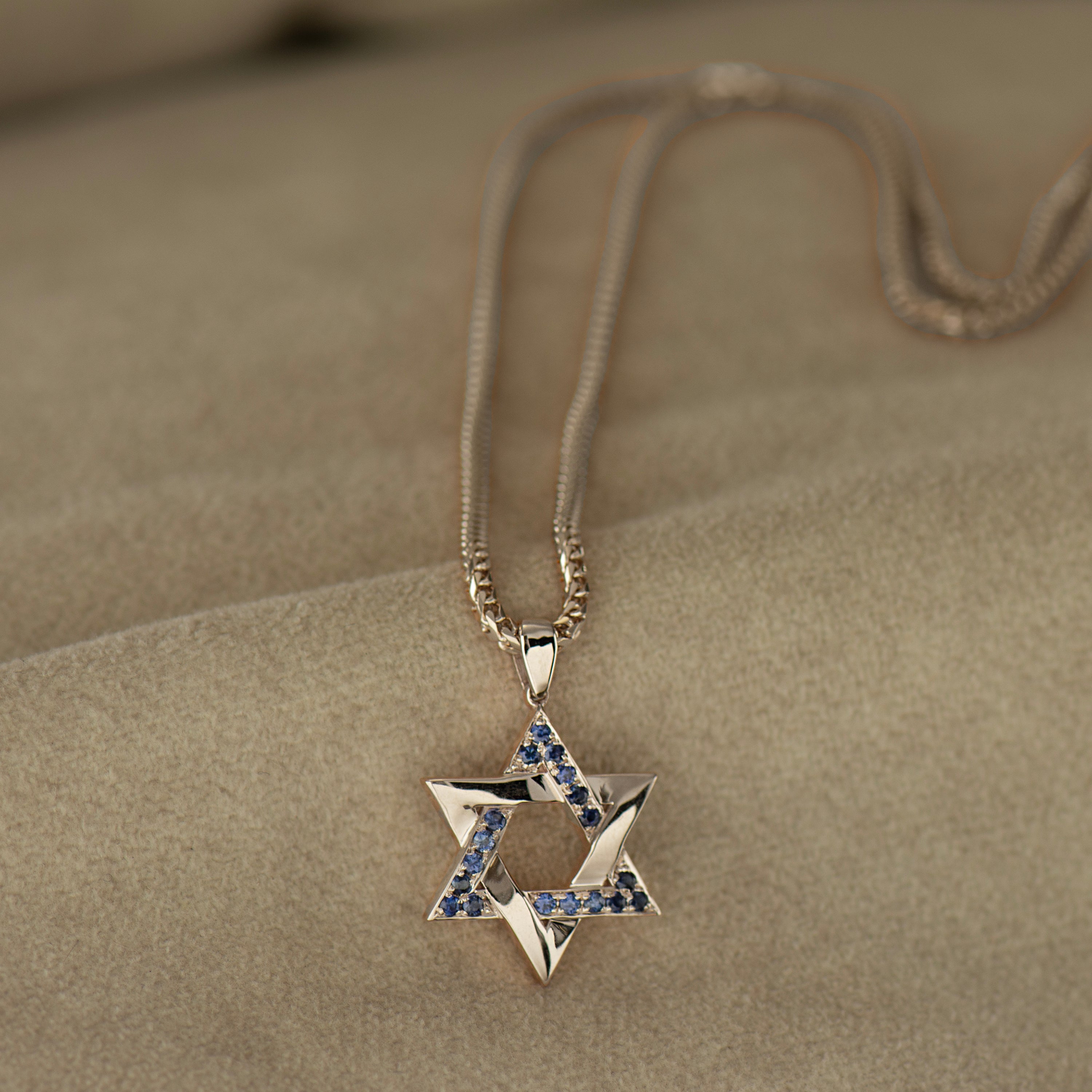 Blue Sapphires Star Of David Interlocked Pendant