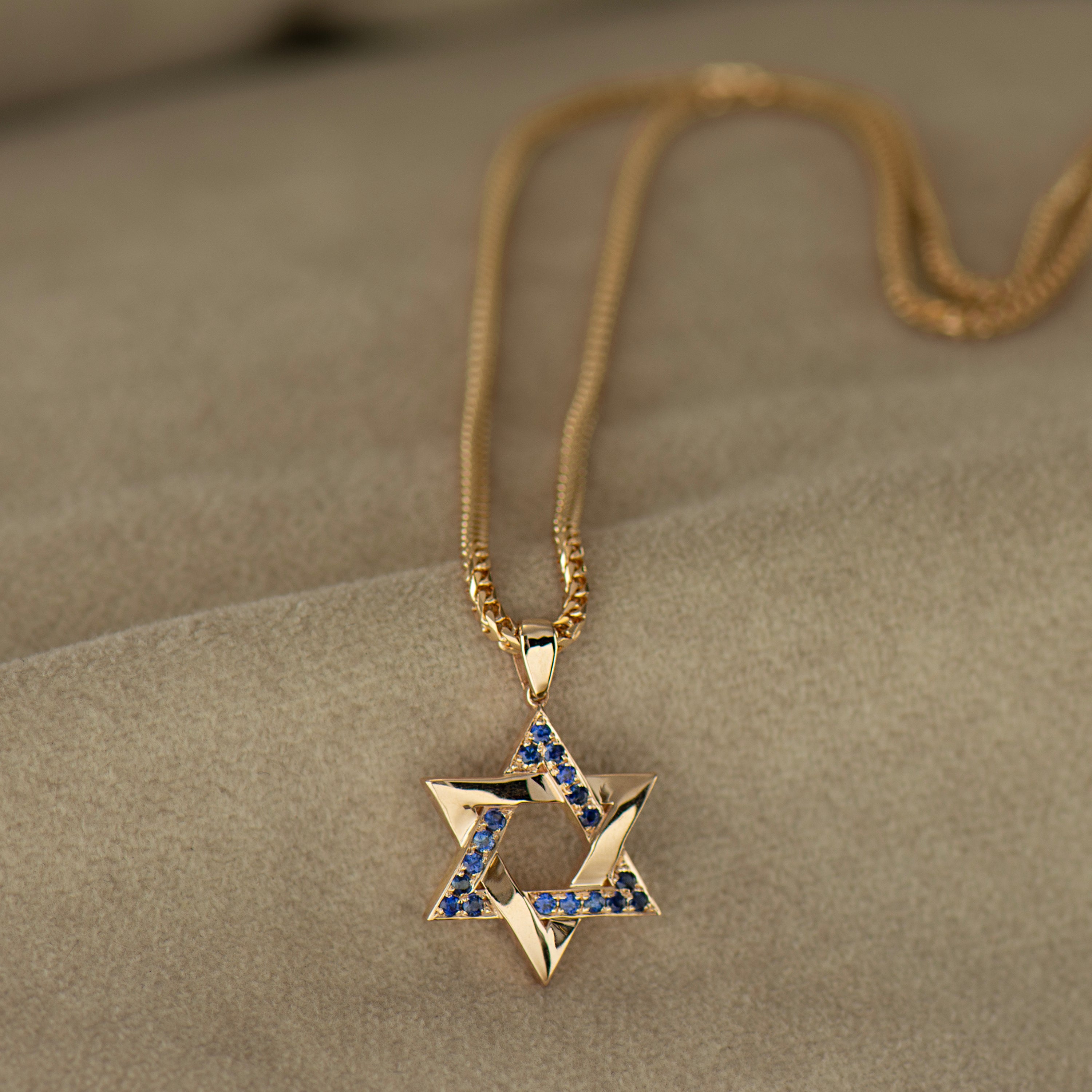 Blue Sapphires Star Of David Interlocked Pendant