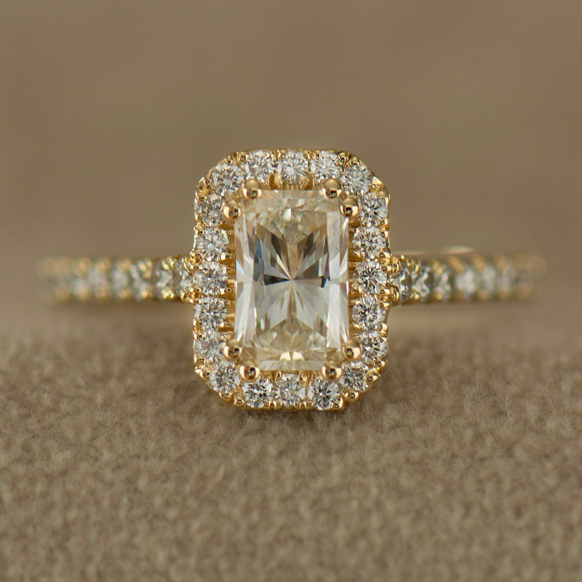 Elongated Radiant Halo Ring