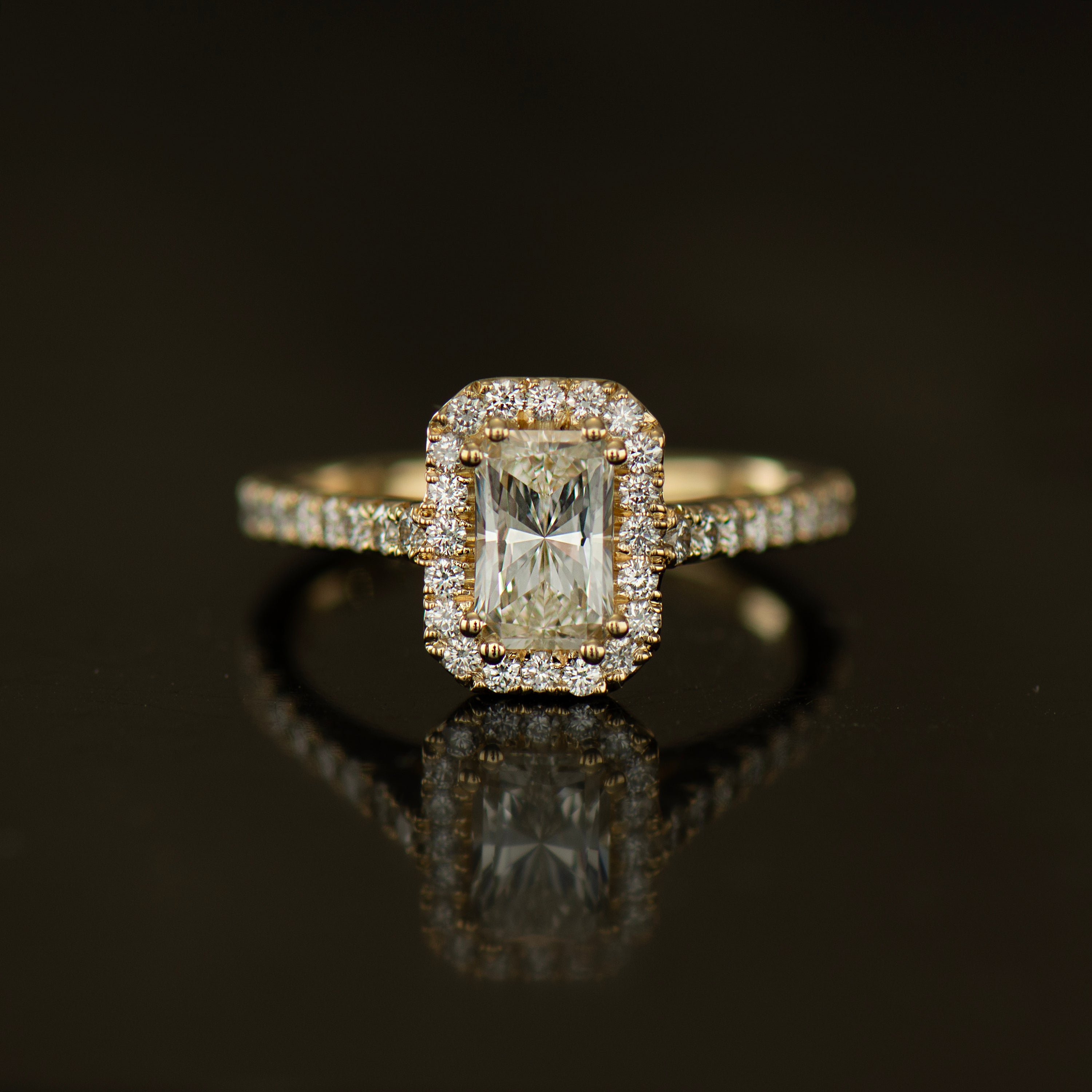 Elongated Radiant Halo Ring