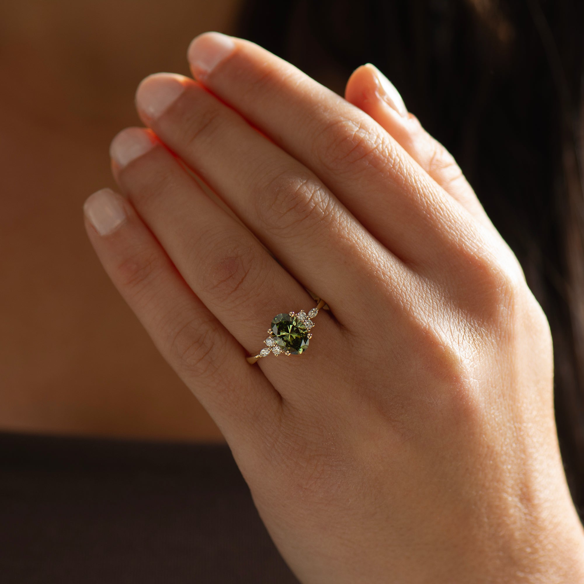 Green Lab Diamond Lotus Ring