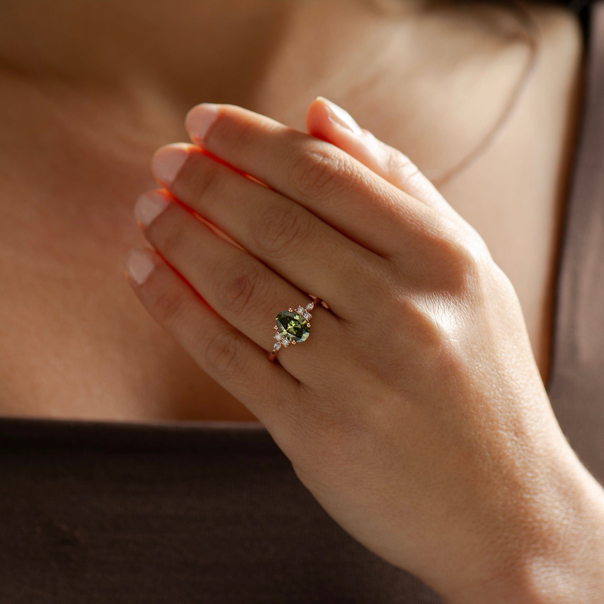 Green Lab Diamond Lotus Ring