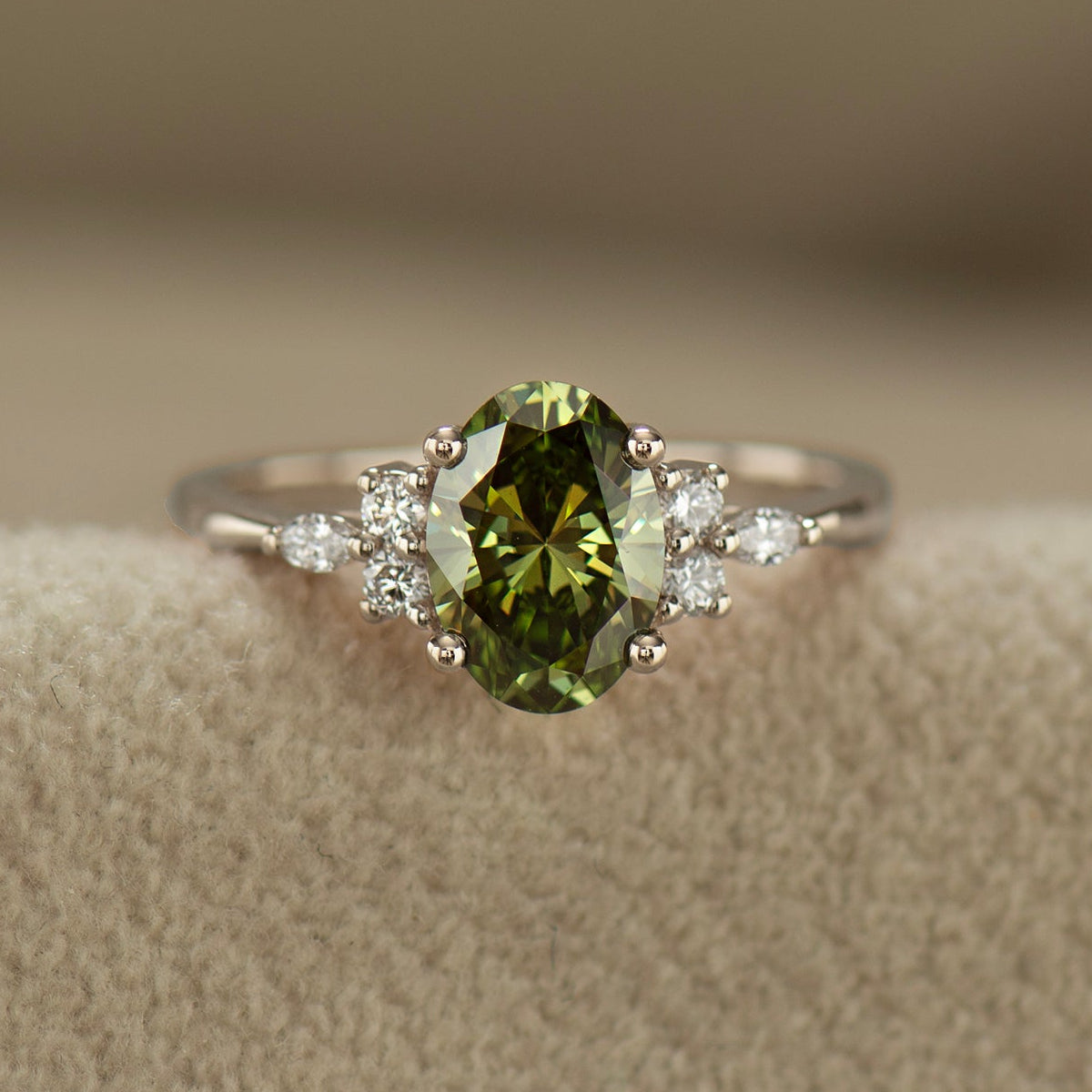 Green Lab Diamond Lotus Ring