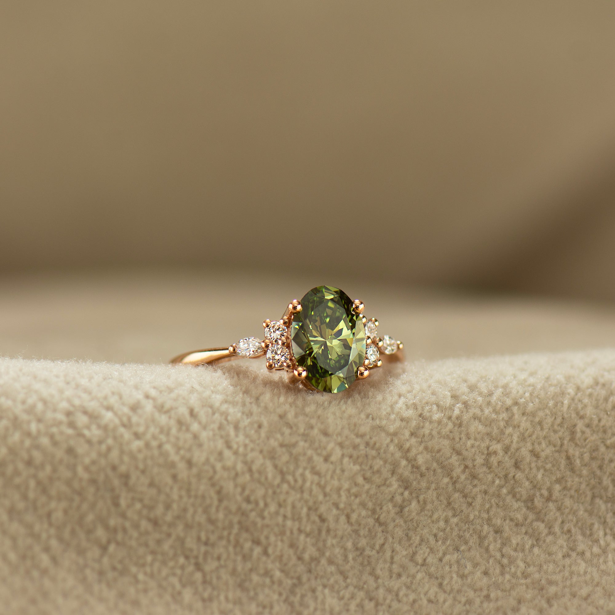 Green Lab Diamond Lotus Ring