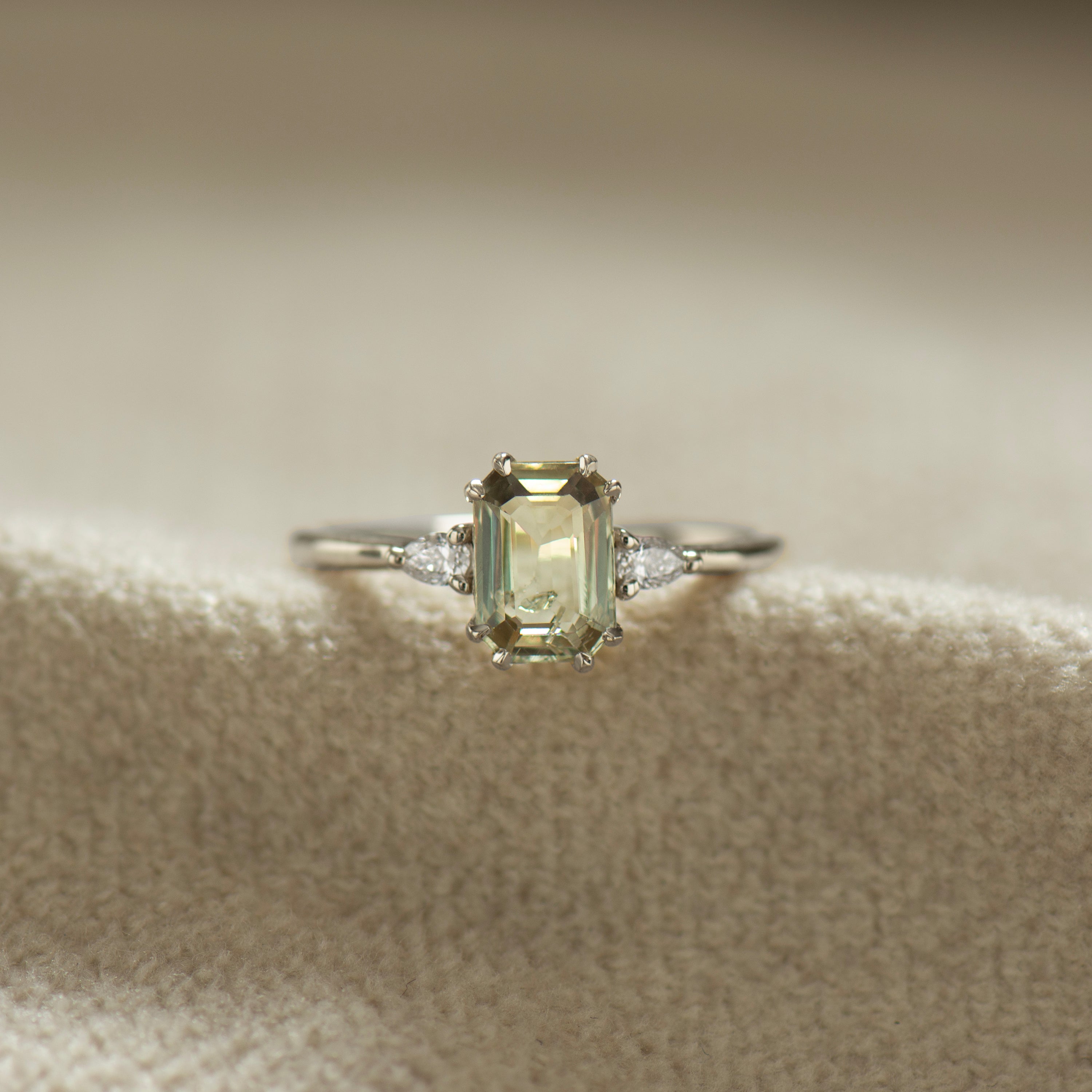 Pastel Green Emerald Sapphire Ring