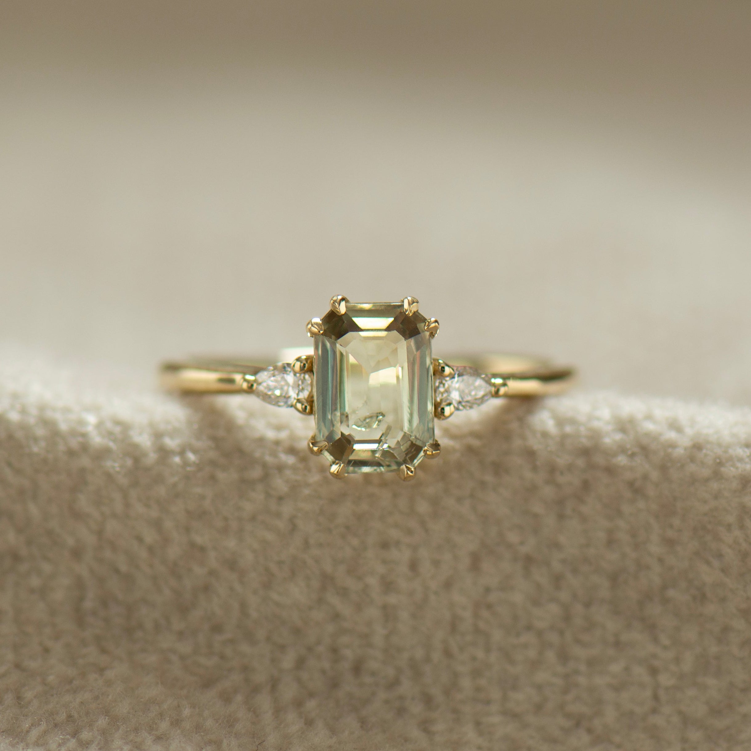 Pastel Green Emerald Sapphire Ring