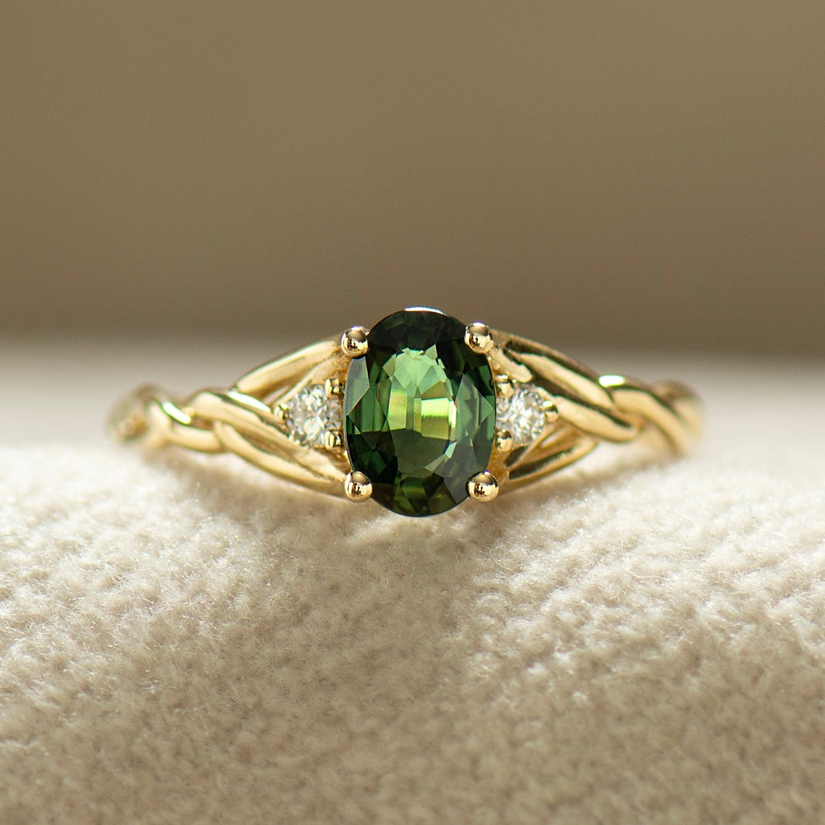 Celtic Three Stone Sapphire Ring