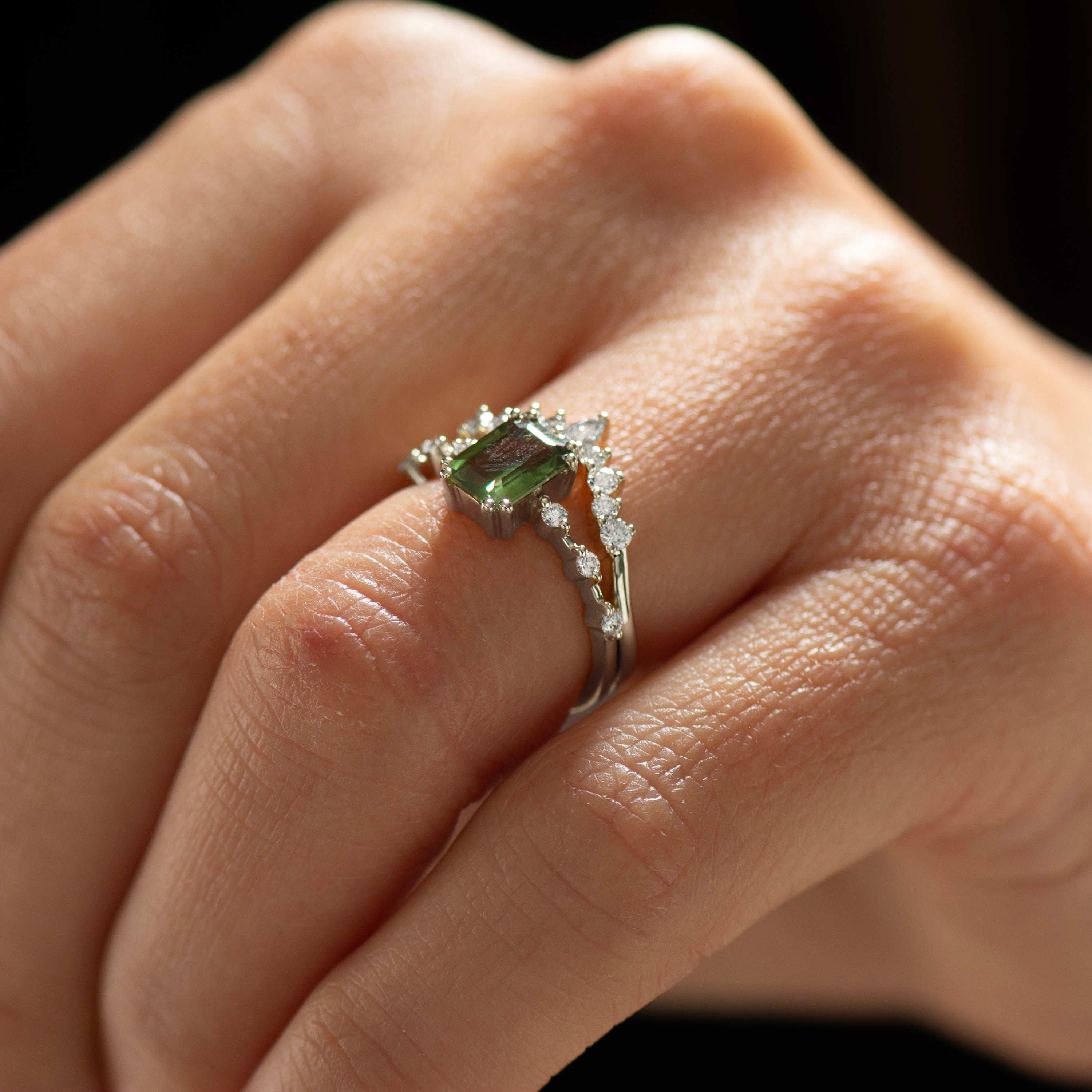 Emerald Cut, Green Sapphire Rings Set