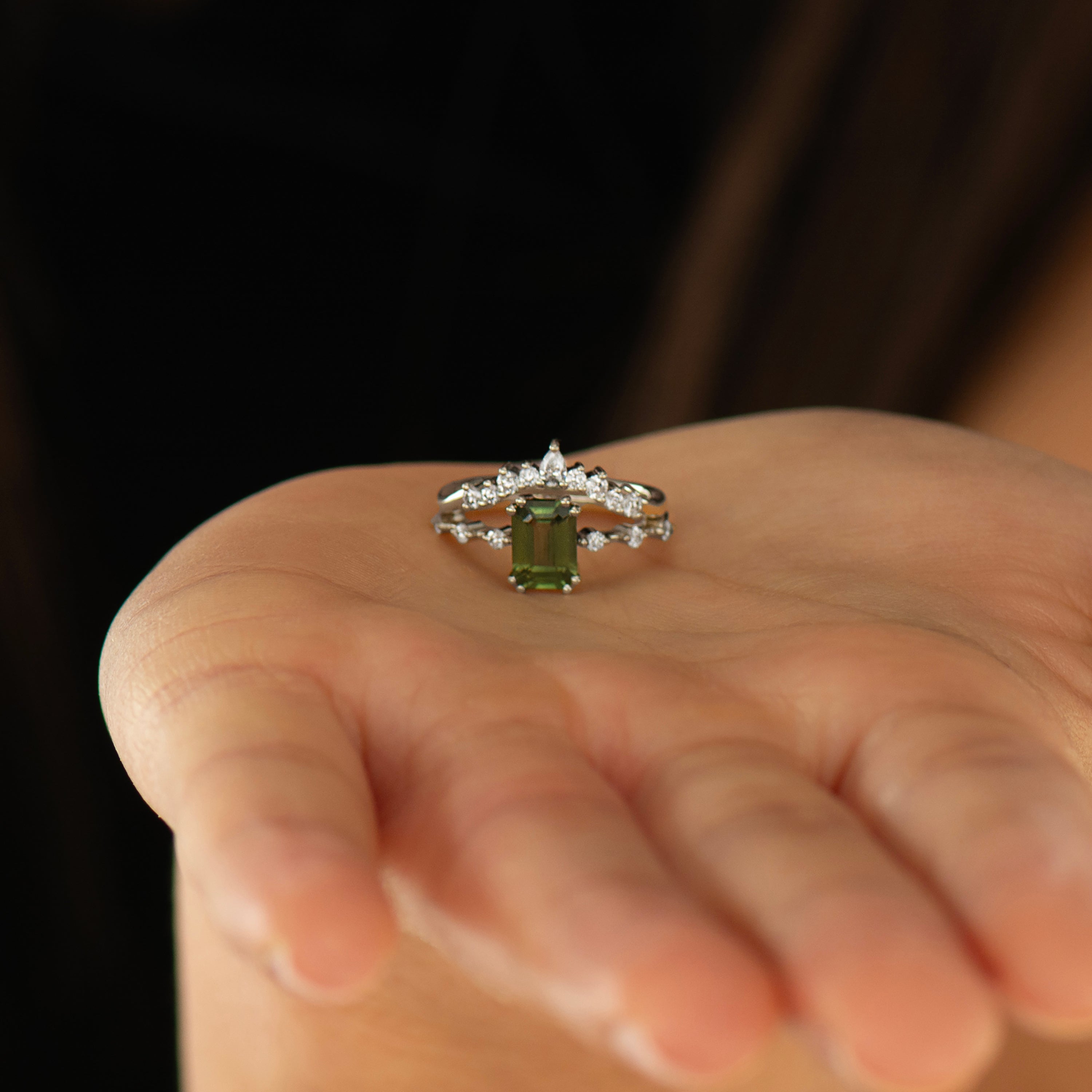 Emerald Cut, Green Sapphire Rings Set