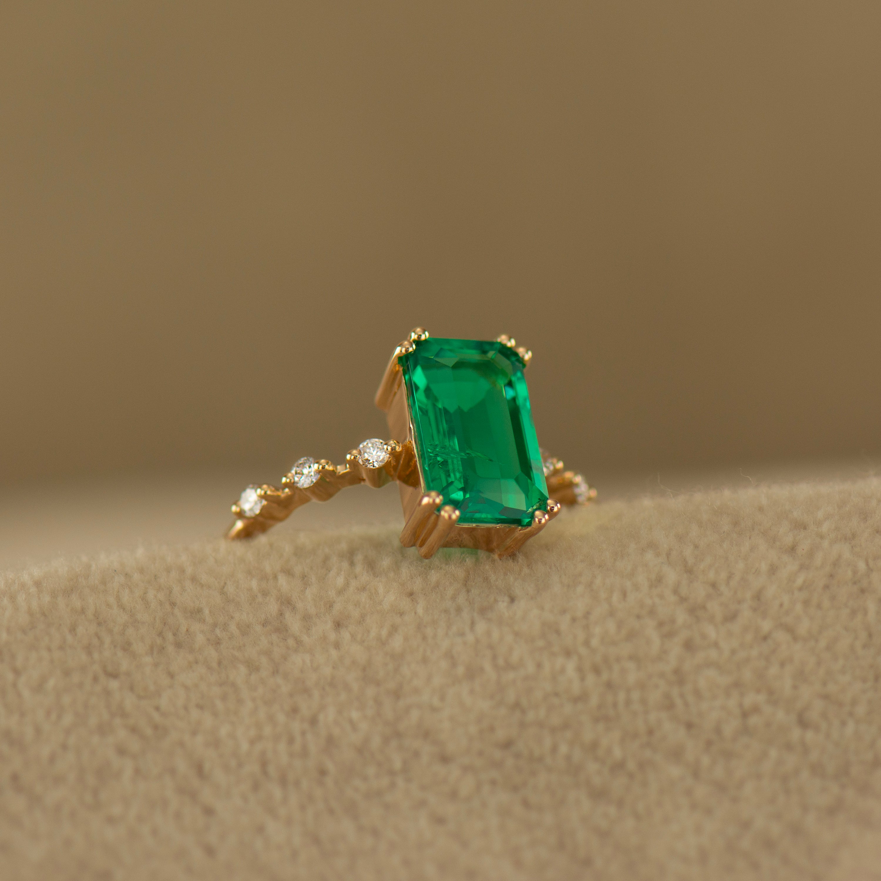 Elongated Lab Emerald Engagement Ring