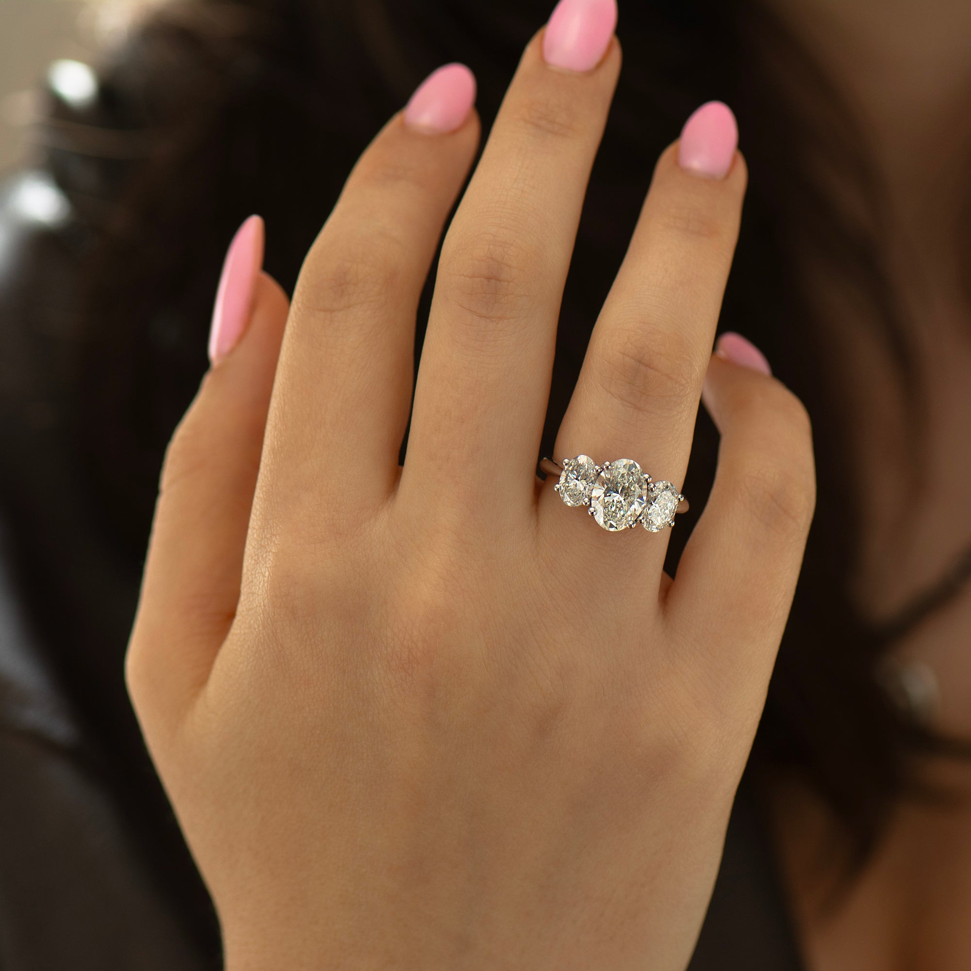Three Stone Oval Lab Diamond Ring