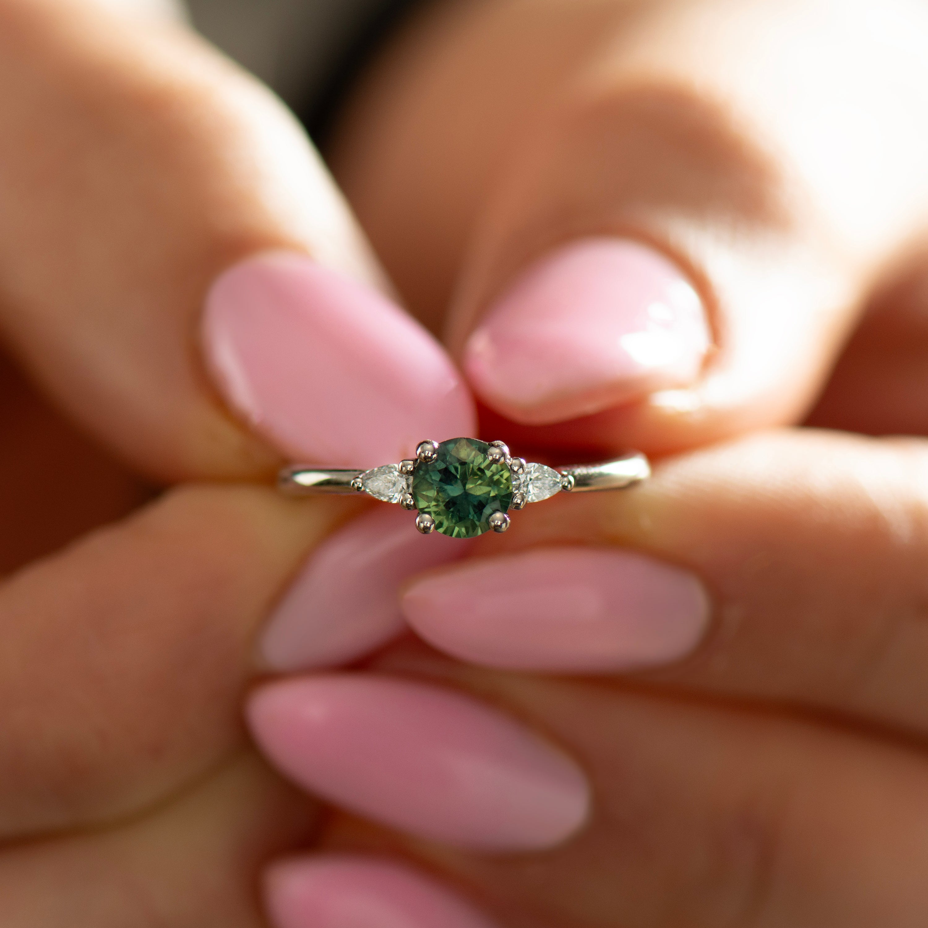 Diamond Cut Green Sapphire Ring