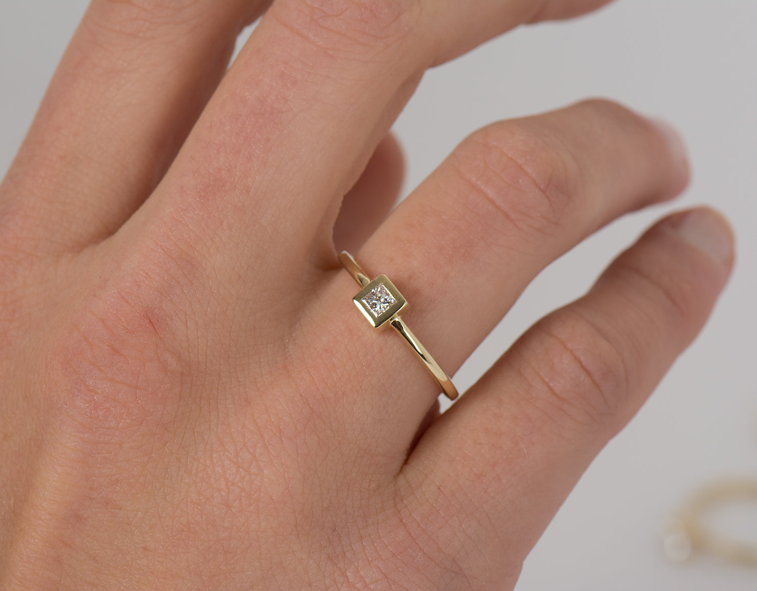 Flat Squared Bezel Diamond Ring - 14K Yellow Gold