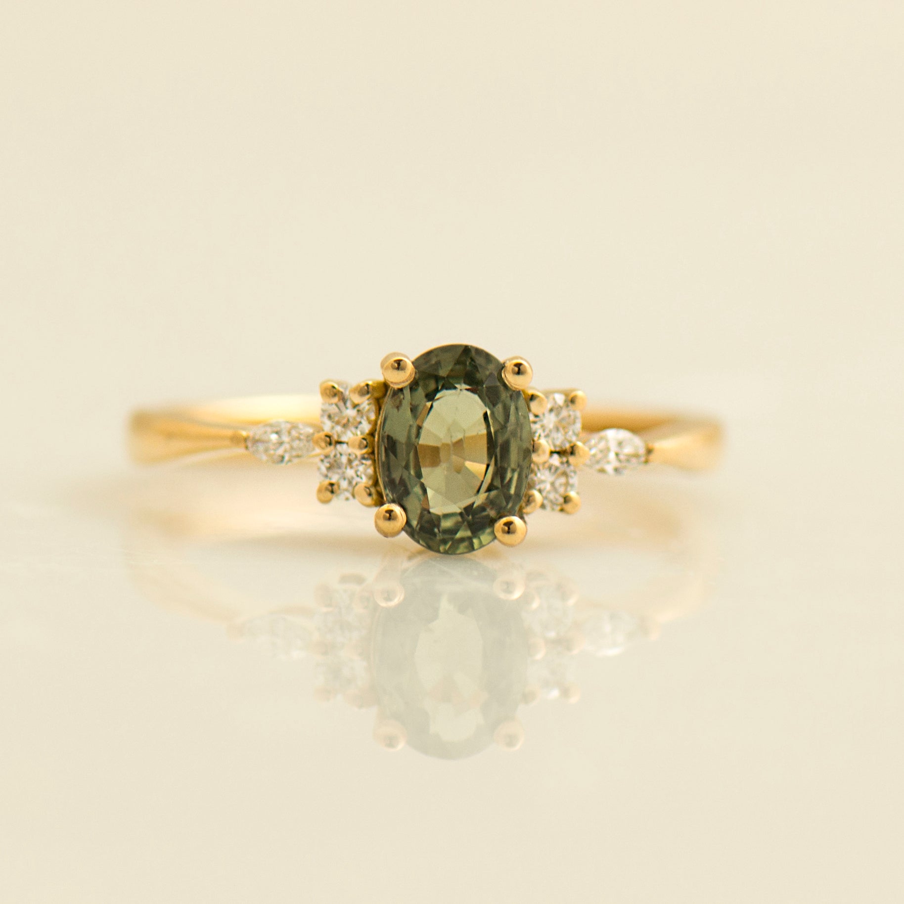 Lotus Green Sapphire Engagement Ring