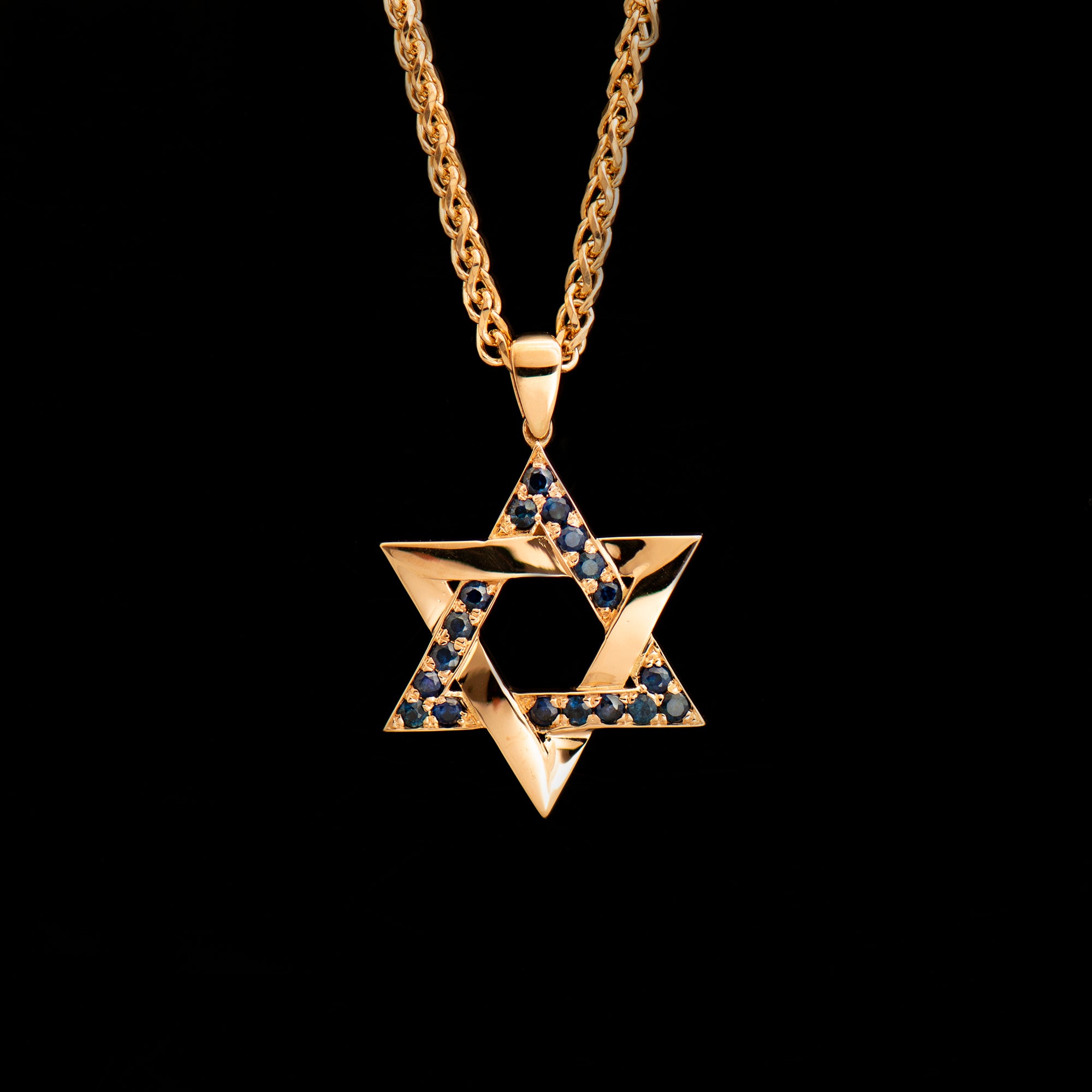 Blue Sapphires Star Of David Interlocked Pendant
