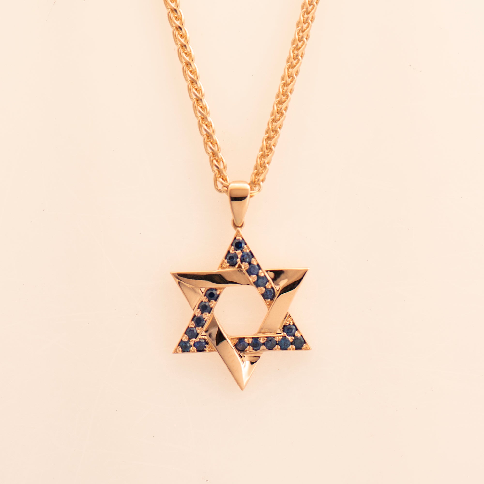 Blue Sapphires Star Of David Interlocked Pendant