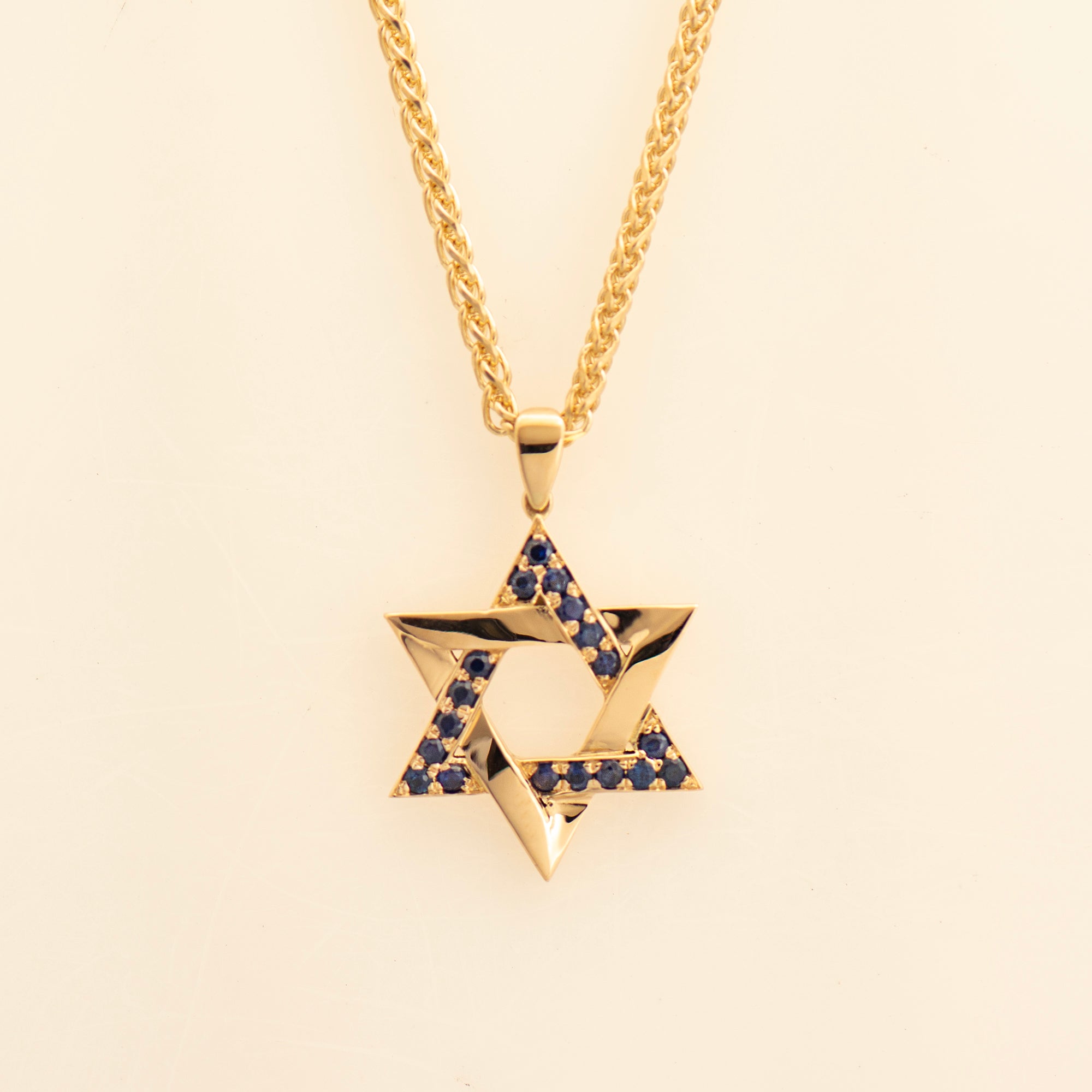 Blue Sapphires Star Of David Interlocked Pendant