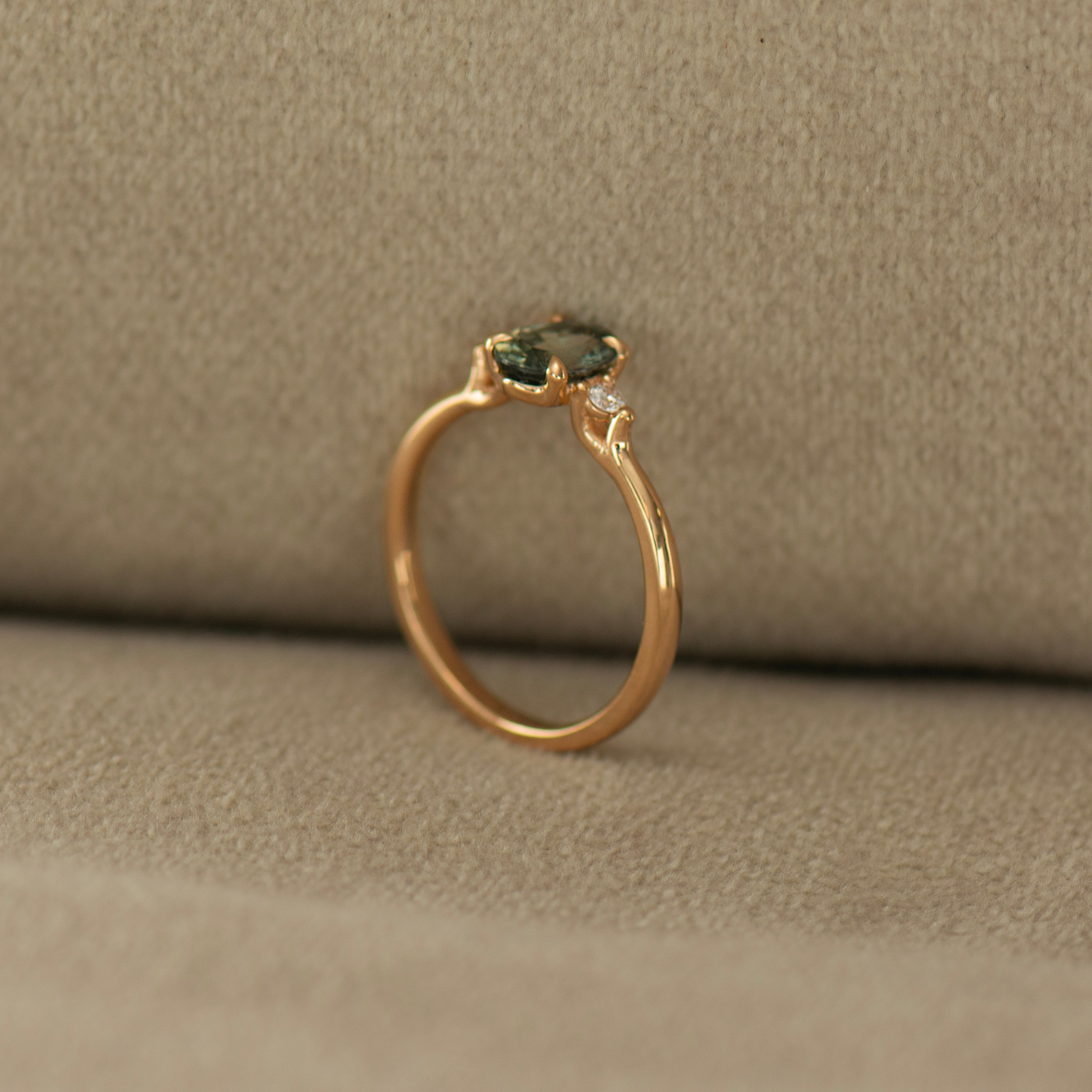 Floating Blue Green Teal Sapphire Ring