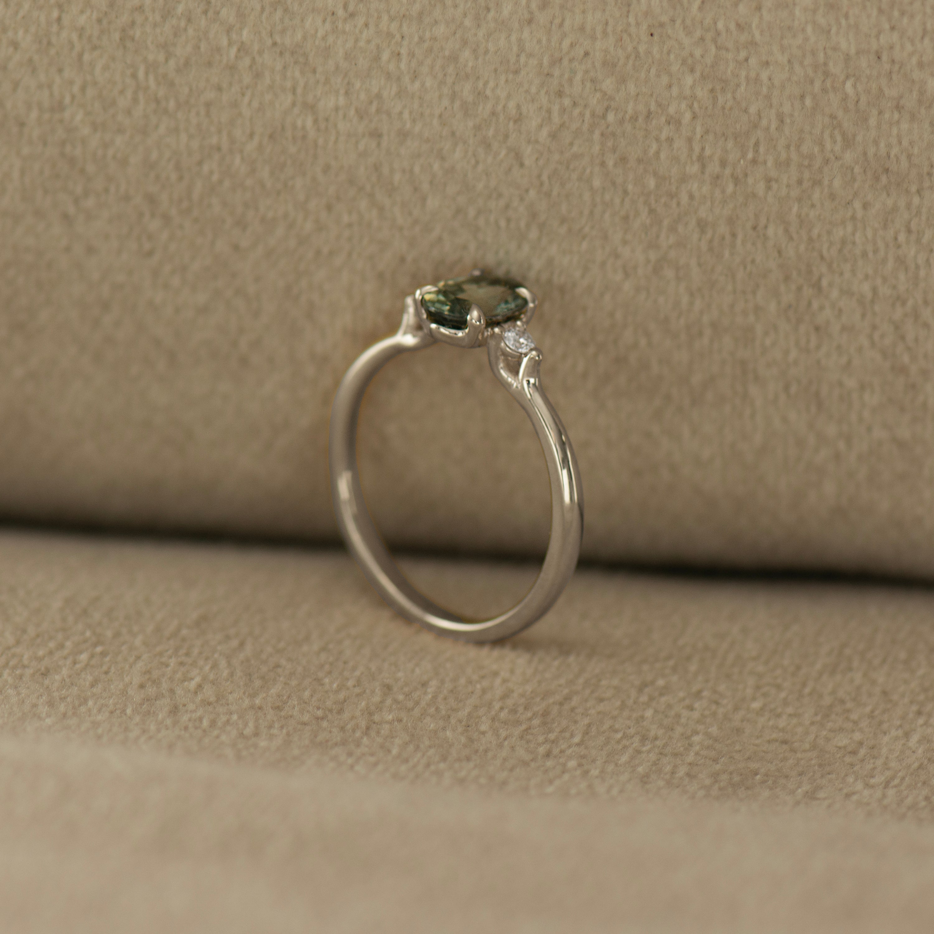 Floating Blue Green Teal Sapphire Ring