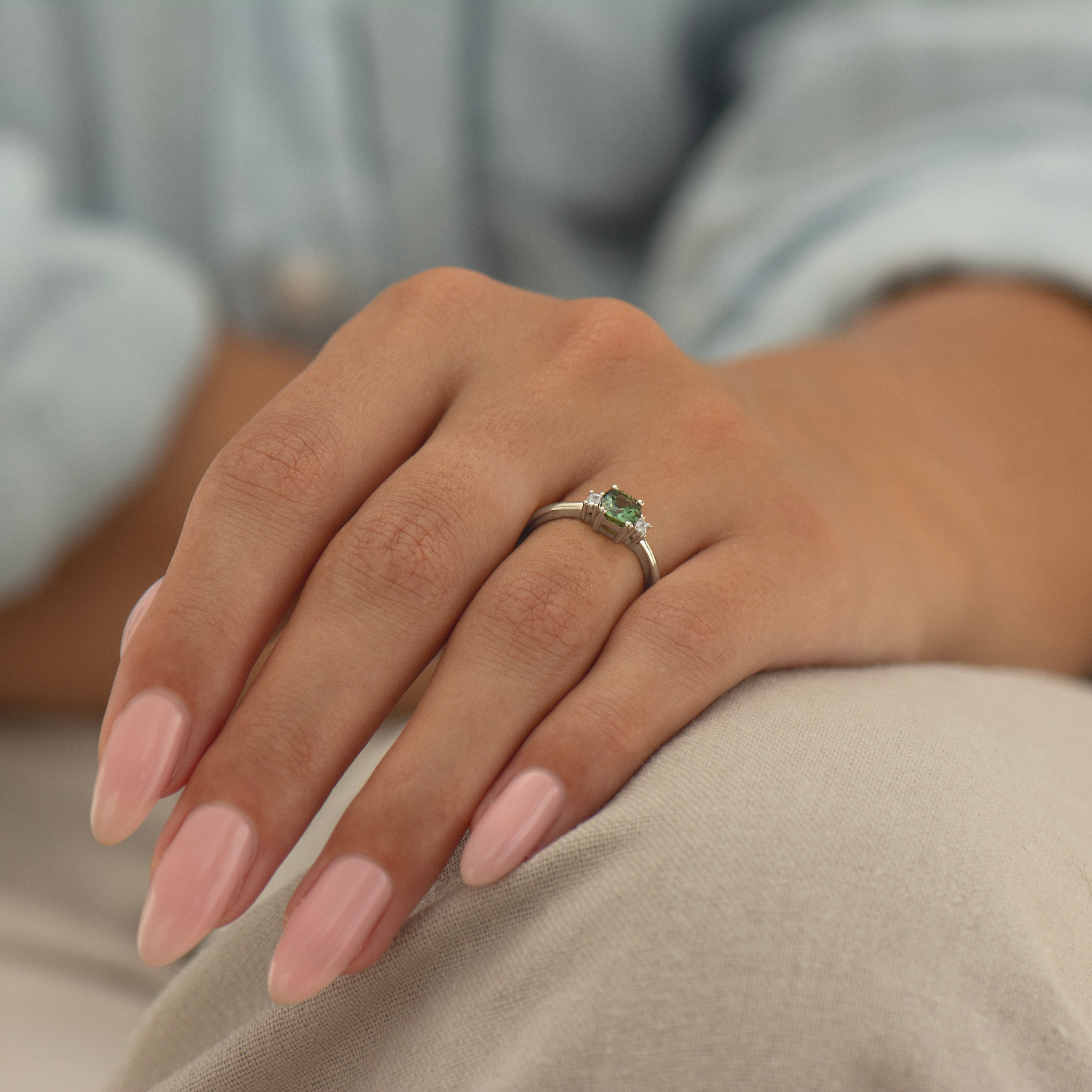 Cushion Green Sapphire Ring