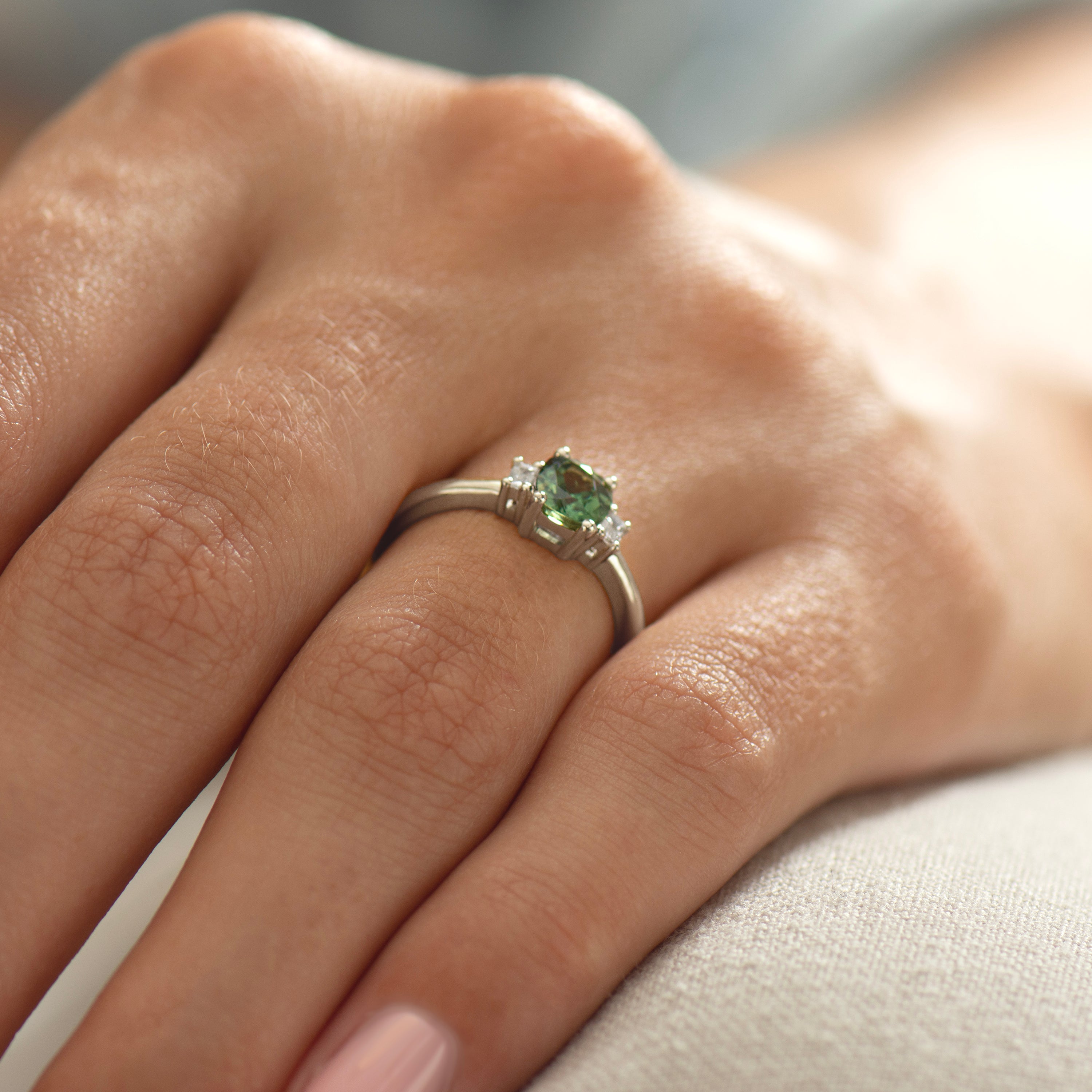 Cushion Green Sapphire Ring