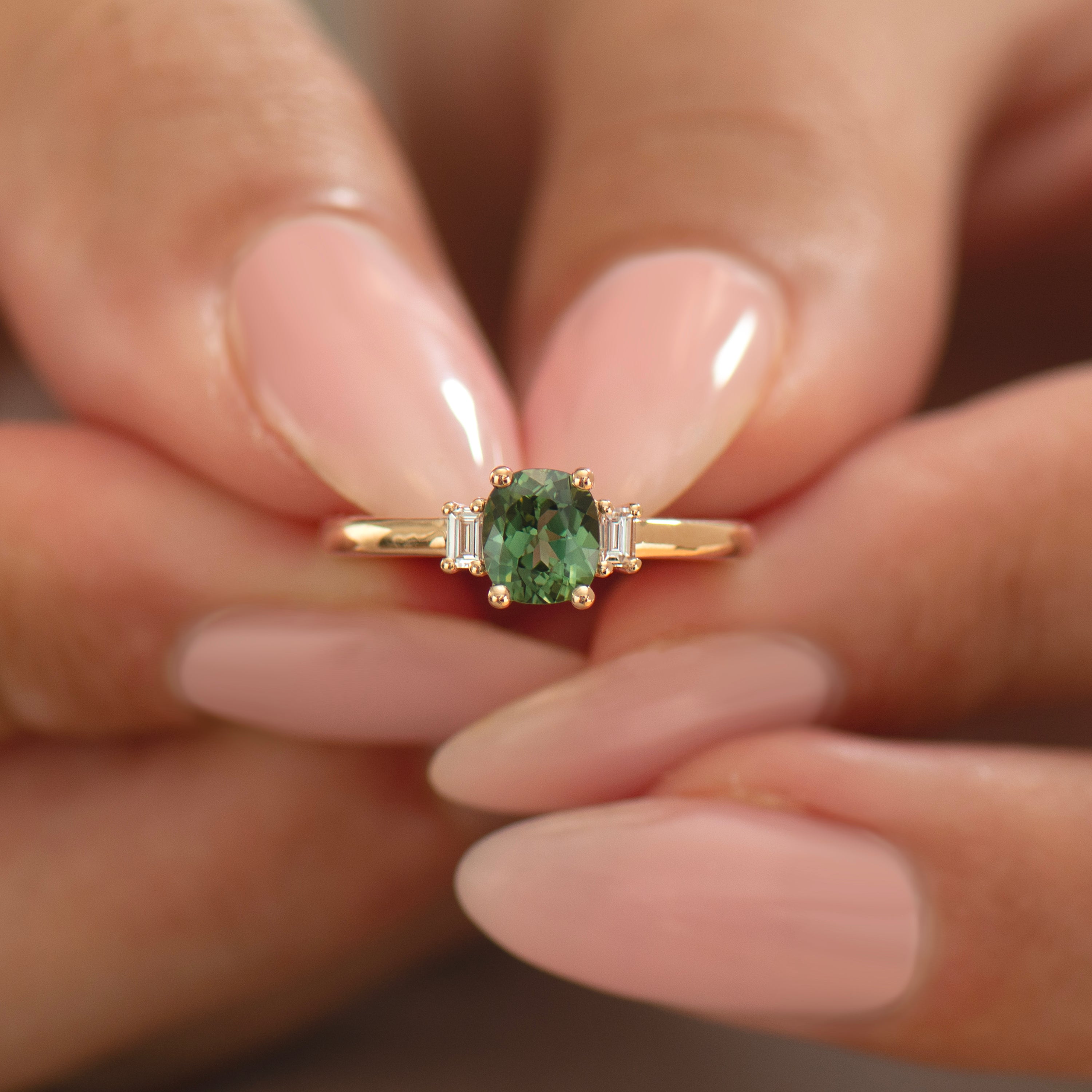 Cushion Green Sapphire Ring